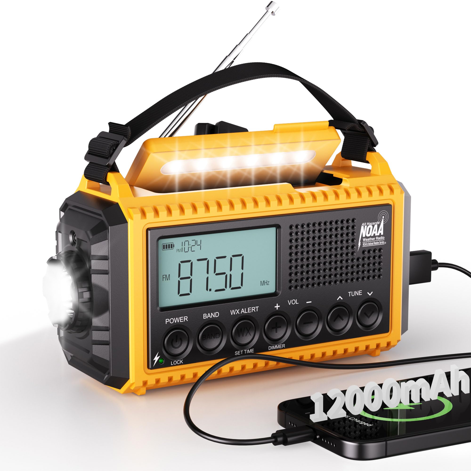 Mesqool 12000 Emergency Radio - NOAA/AM/FM/SW Weather Alert Radio with Solar Power, Hand Crank, Flashlight & Phone Charger - Portable Survival Radio for Camping, Hiking & Power Outages