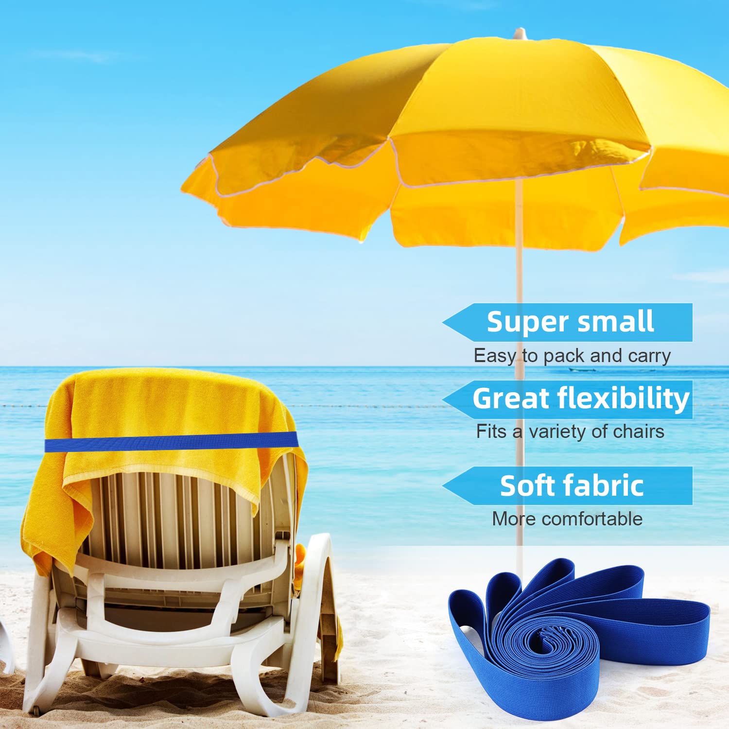 4 Pack Stretch Silicone Beach Towel Clips - Blue & Turquoise, Secure Towels on Beach, Pool, Cruise Chairs, Perfect for Outdoor Lounging and Travel Accessories
