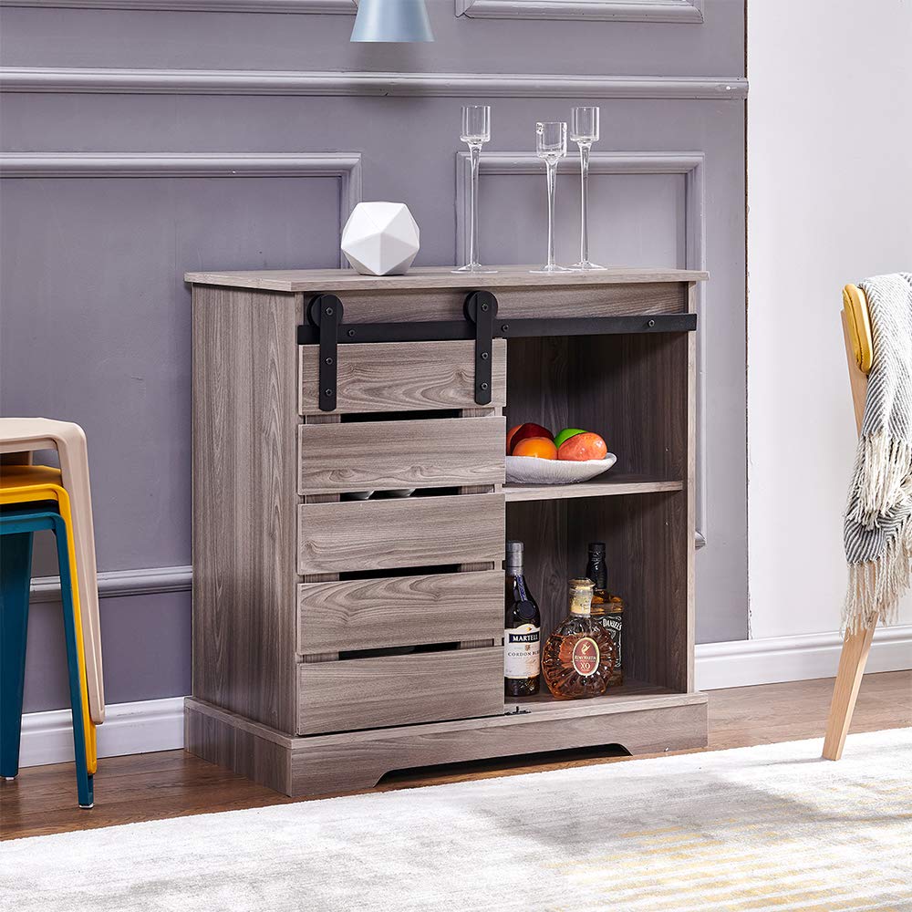 Rustic Barn Door Storage Cabinet - Farmhouse Style Sliding Wood Accent Chest with Adjustable Shelves | Entryway Organizer, Kitchen Buffet, Home Office Furniture for Living Room, Bedroom & Dining Area