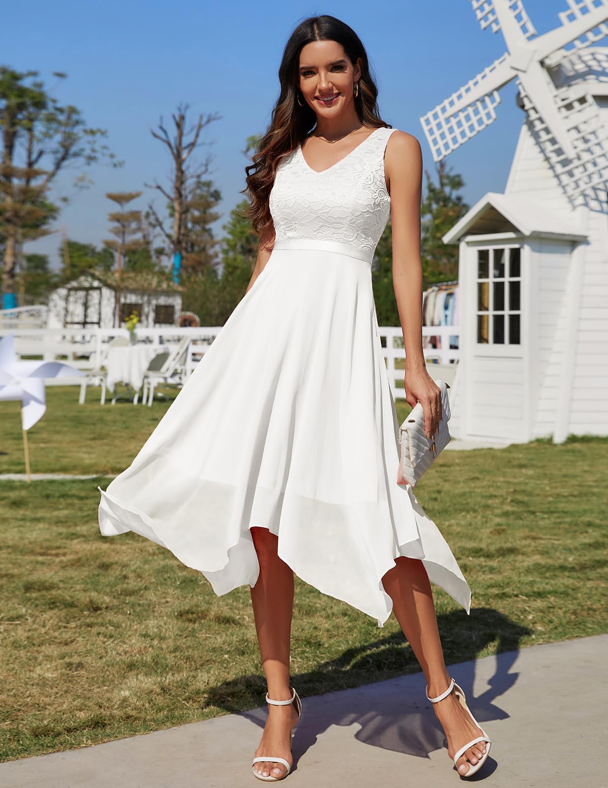Meetjen Women's Elegant Lace Cocktail Party Dress 2025 - Handkerchief Hem Bridesmaid & Prom Formal Gown for Wedding Guest | Perfect for Evening Parties, Bridal Showers & Special Occasions