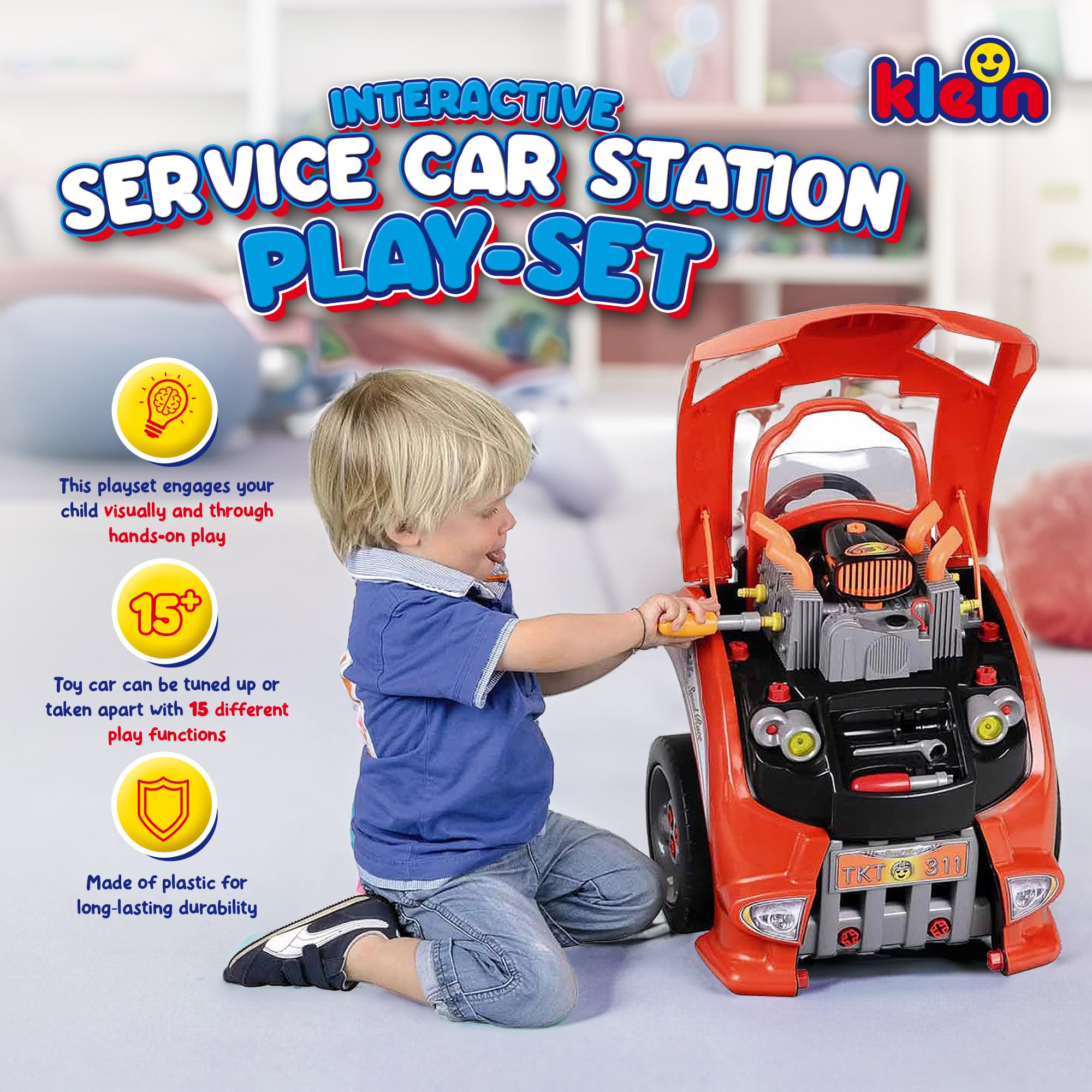 Klein Theo Service Car Station Premium Toy Set for Kids Ages 3+ - Interactive Play Vehicle Garage with Lights & Sounds - Perfect for Pretend Play, Birthday Gifts & Early Learning Development