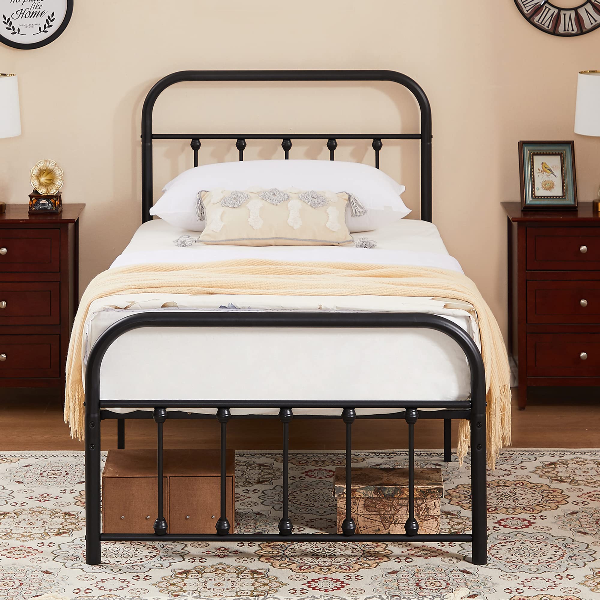 VECELO Metal Platform Bed Frame with Headboard & Footboard - Twin Size, No Box Spring Needed - Sturdy Mattress Foundation for Bedroom, Guest Room & Dorm