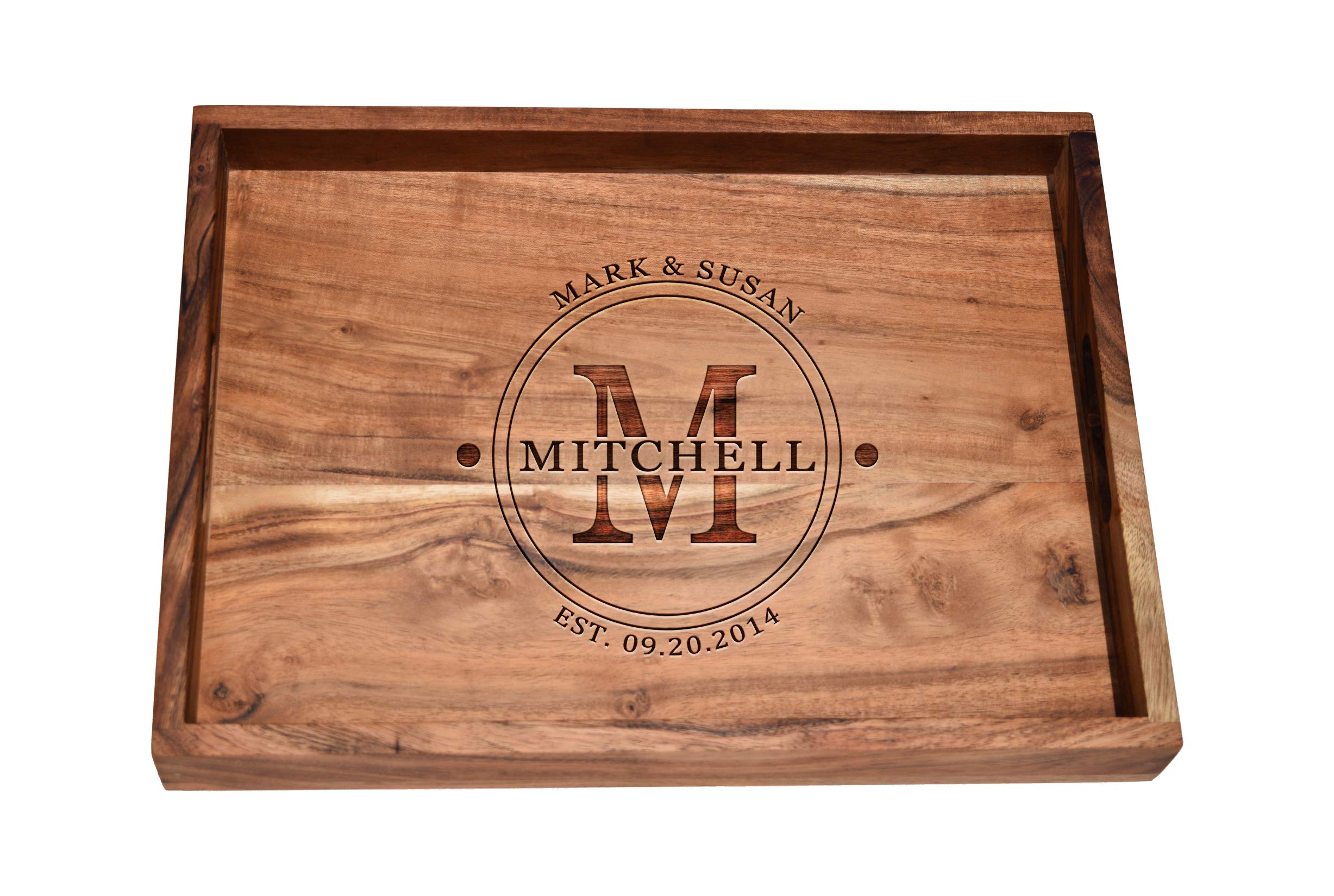 Personalized Monogram Bar Tray - Custom Wood Serving Tray for Drinks & Cocktails - Housewarming Gift for Bourbon & Whiskey Lovers - Engraved Home Bar Accessory - Perfect for Entertaining, Weddings & Hostess Gifts