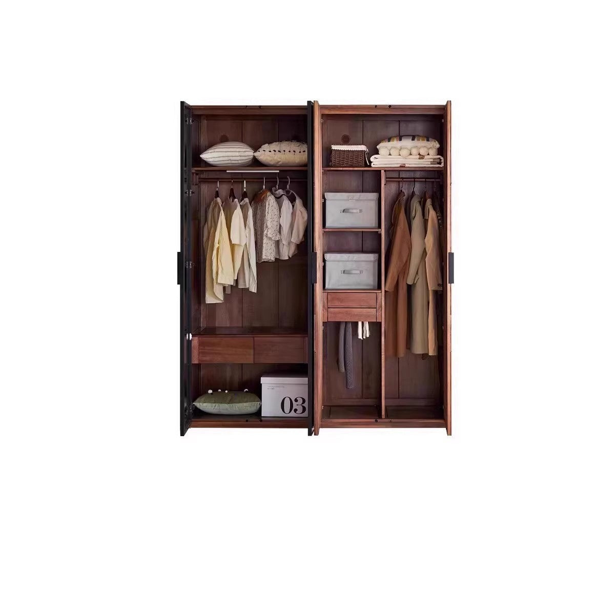 Premium Black Walnut Solid Wood Wardrobe Closet - Spacious Storage for Bedroom, Walk-In Closet & Guest Room Organization