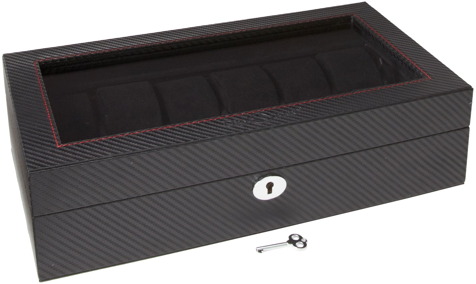 Premium Diplomat 31-449 Carbon Fiber Watch Case - 12 Slot Luxury Watch Box with Black Suede Interior & Clear Top Display - Perfect for Watch Collectors, Jewelry Storage & Travel Organization