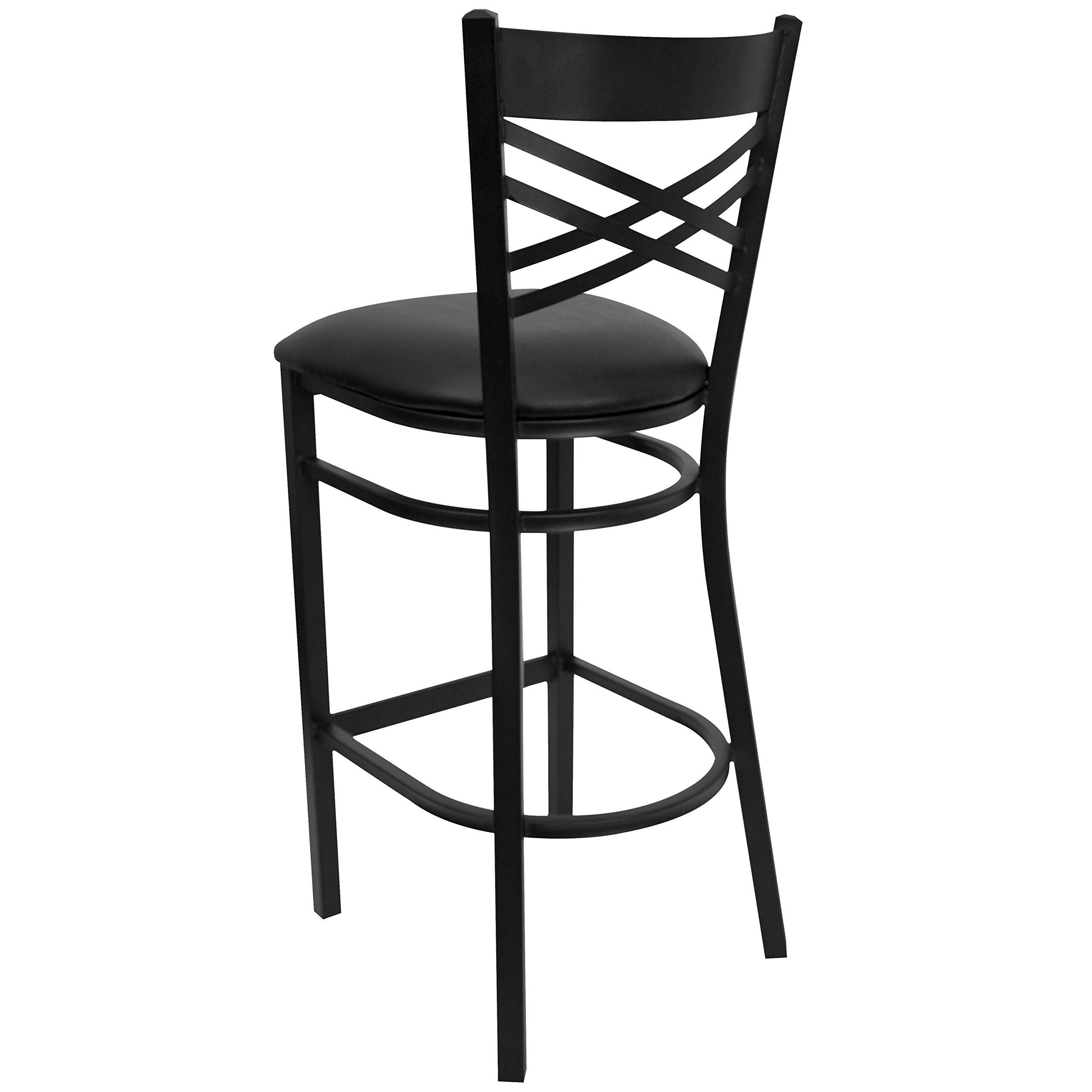Emma & Oliver Black Metal X Back Bar Stool with Vinyl Seat - Modern Kitchen & Bar Counter Stool for Home, Restaurant, and Cafe Use