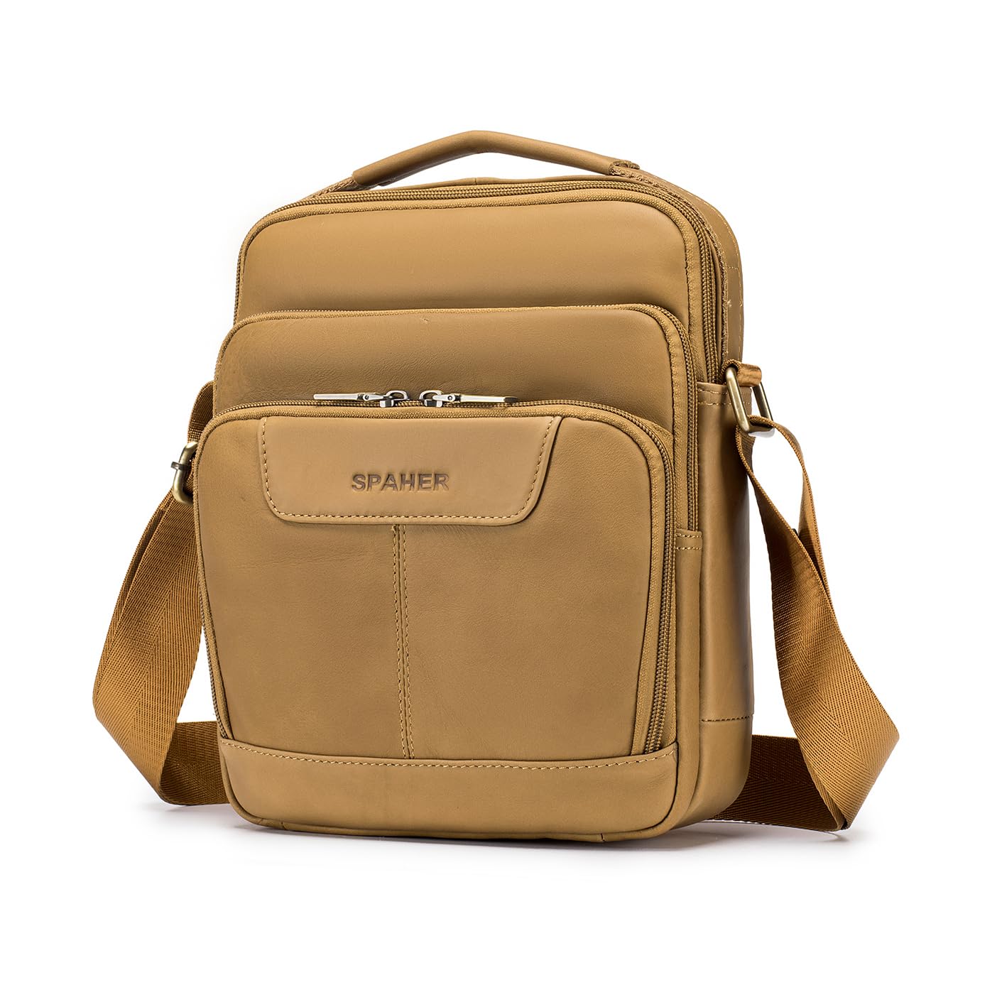 SPAHER Genuine Leather Crossbody Bag for Men - Stylish Messenger Shoulder Bag for Office, School & Travel - Brown - Perfect for Work, Commuting & Daily Use