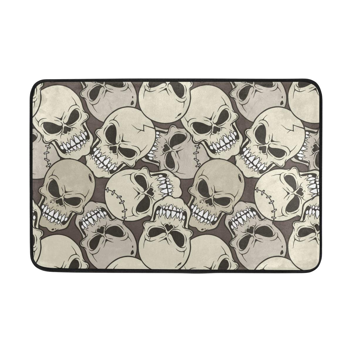 Skull Print Non-Slip Indoor Doormat - Modern Entrance Rug for Front Door, Camper, Bathroom & Toilet - Perfect for Home, RV, and Office Decor