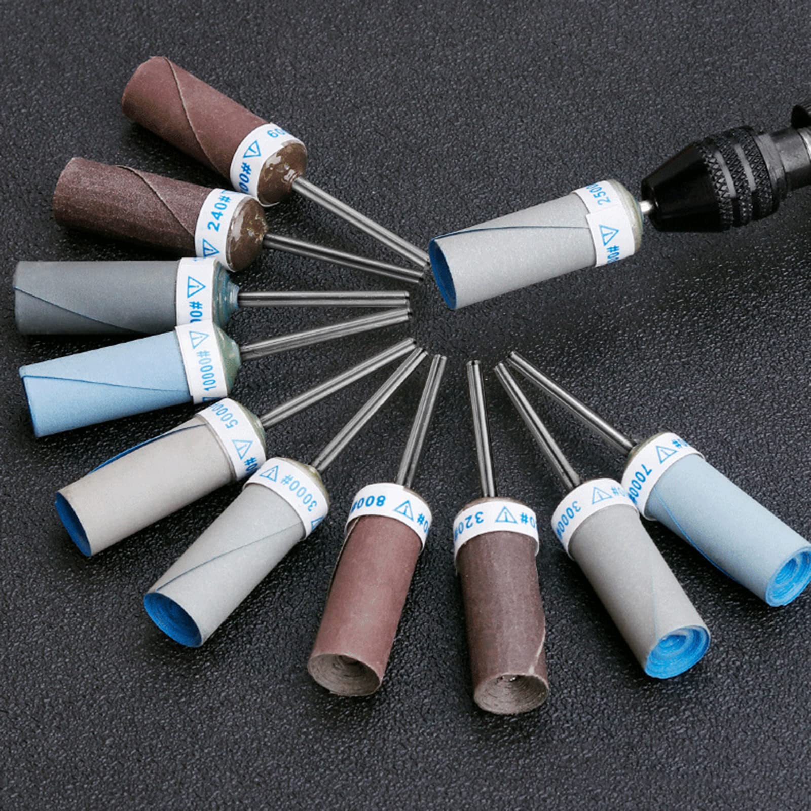13-Piece 2.35mm Shank Grit 180-7000 Wet Dry Sandpaper Sanding Rod Stick Polishing Grinding Heads for Rotary Tools - Perfect for Woodworking, Metal Polishing & DIY Projects
