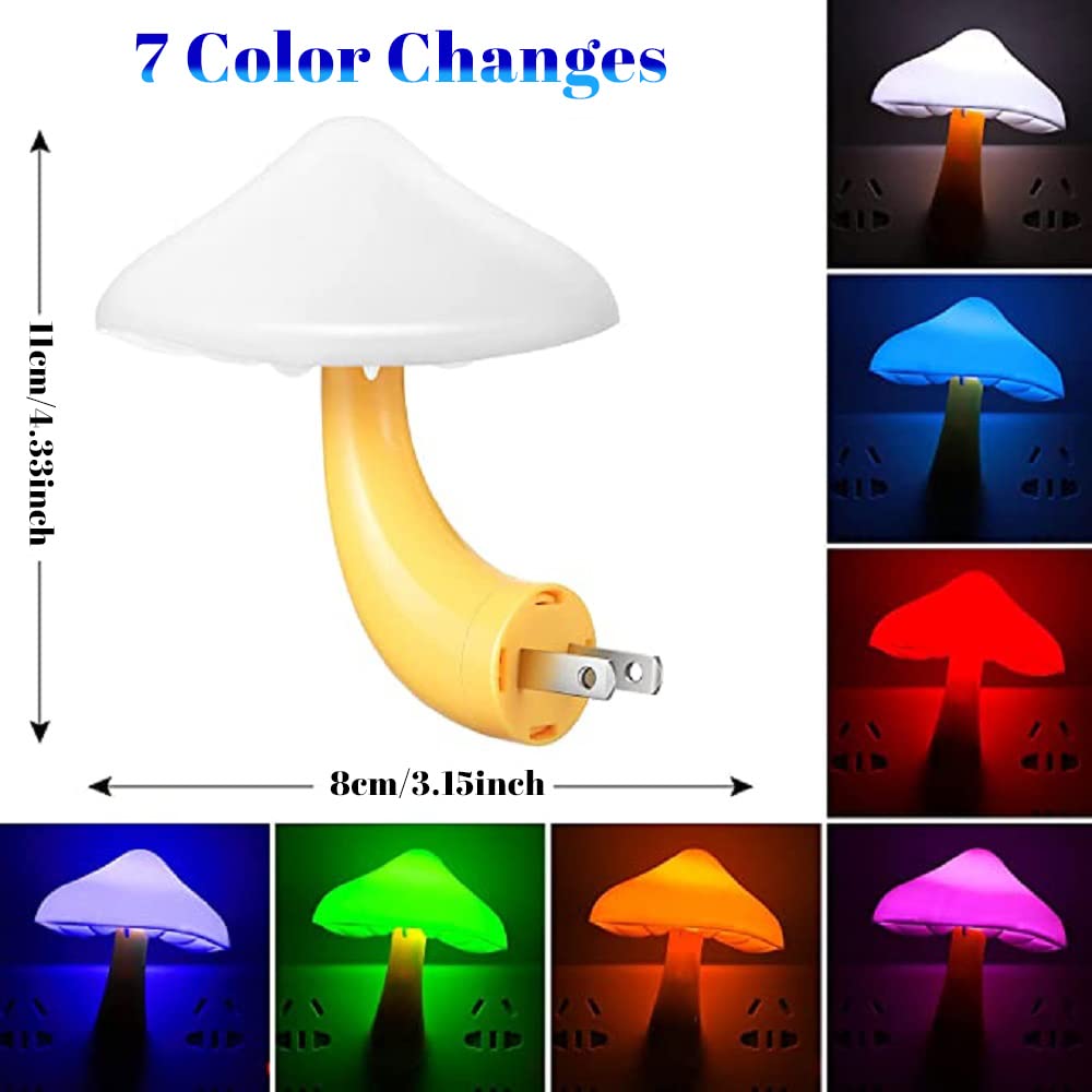2 Pack Smart LED Mushroom Night Light - 7 Color Changing Plug in Night Lamp for Kids & Adults, Perfect for Bedroom, Nursery, Hallway, and Bathroom Night Light