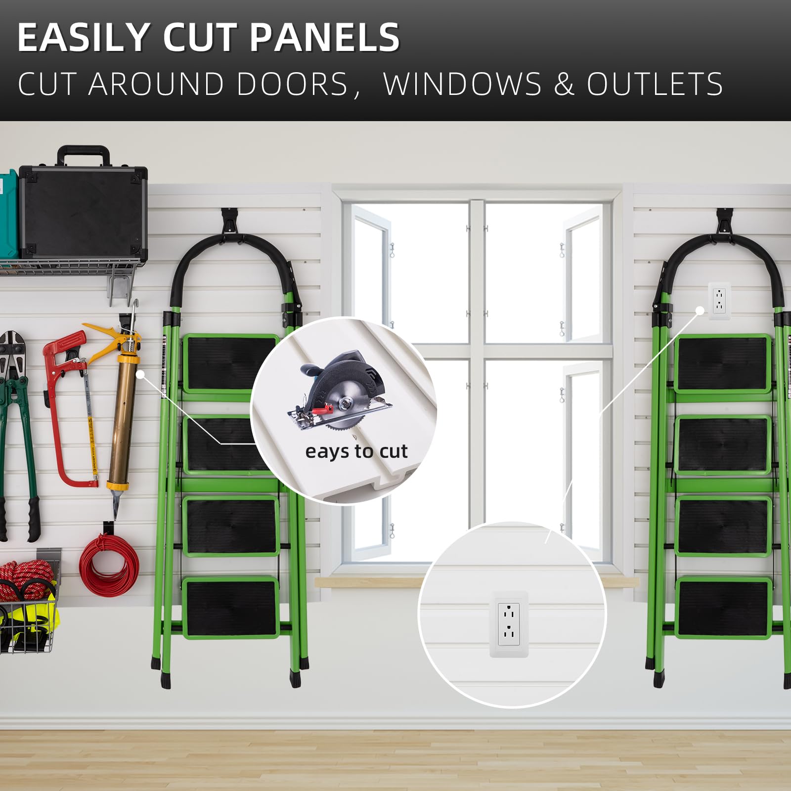 White PVC Slat Wall Paneling 2 Pack (4'x8') - Garage Wall Organizer for Tools, Ladder & Bike Storage - Durable Slatwall Panels for Home, Workshop & Garden Organization