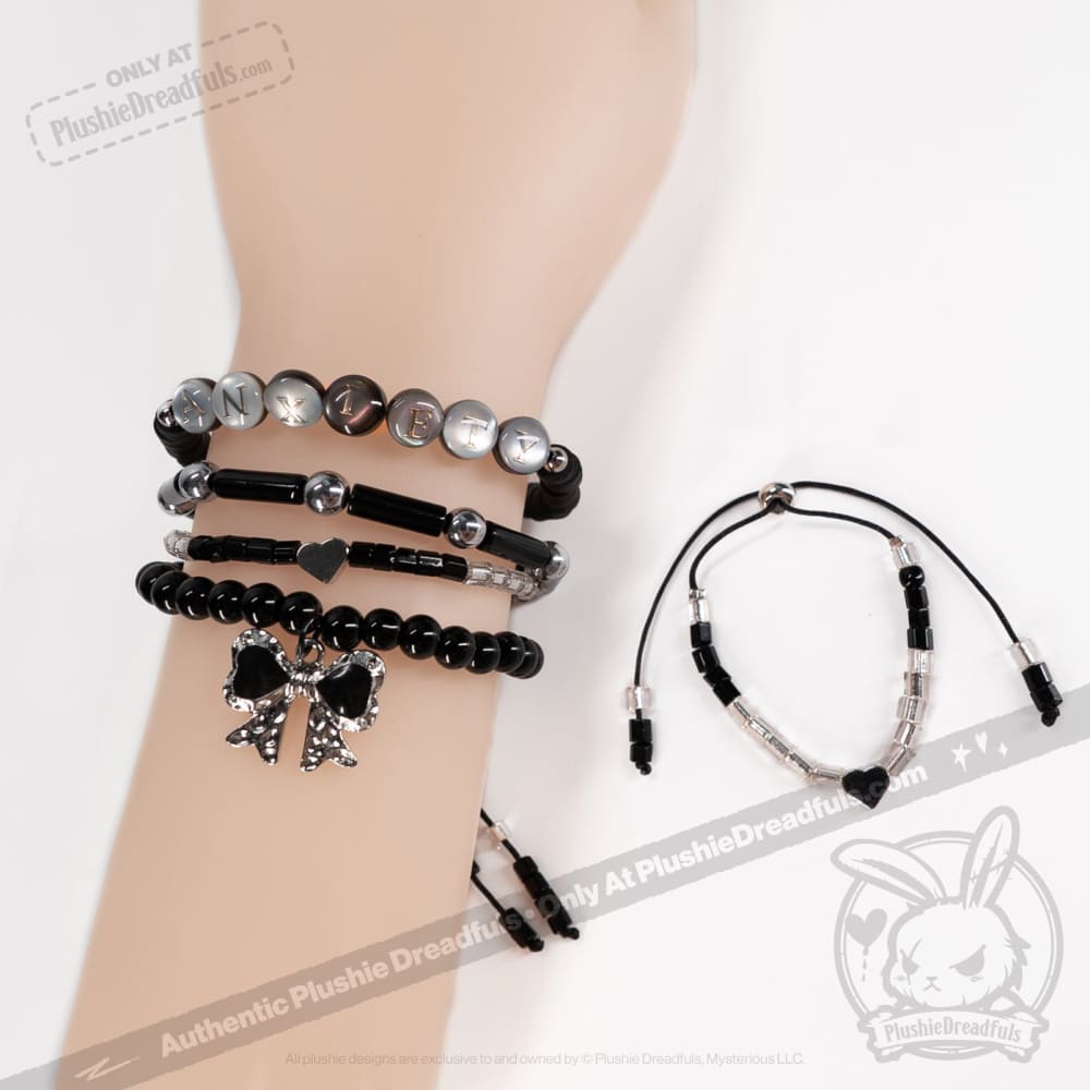 Plushie Dreadfuls Black Anxiety Rabbit Stacking Friendship Bracelet - Cute Emotional Support Jewelry for Anxiety Relief & Self-Care - Perfect for Teens, Best Friends & Mental Health Awareness Gifts