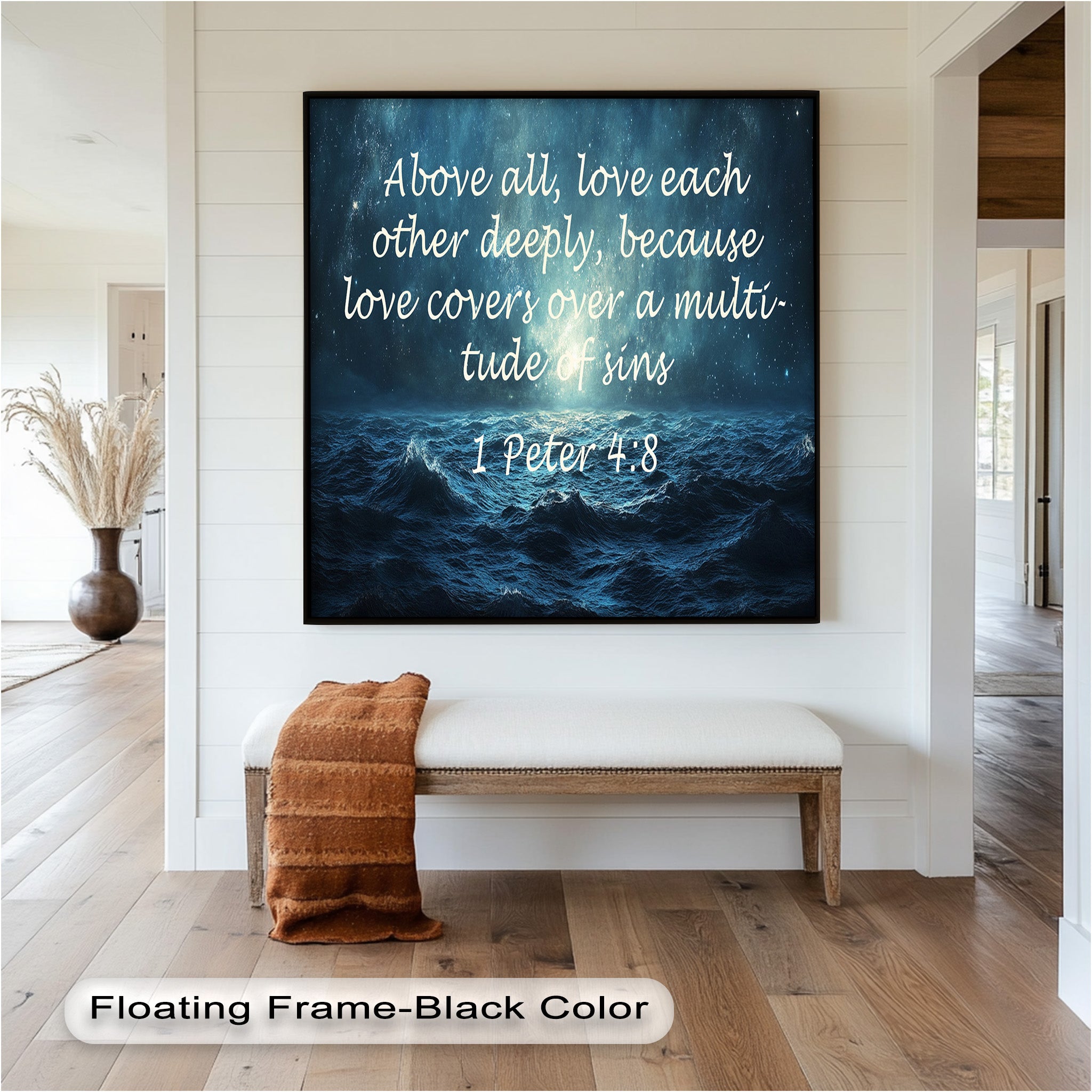 1 Peter 4:8 Love and Forgiveness Bible Verse Oil Painting - Christian Home Decor, Religious Wall Art, Gift for Baptism & Weddings
