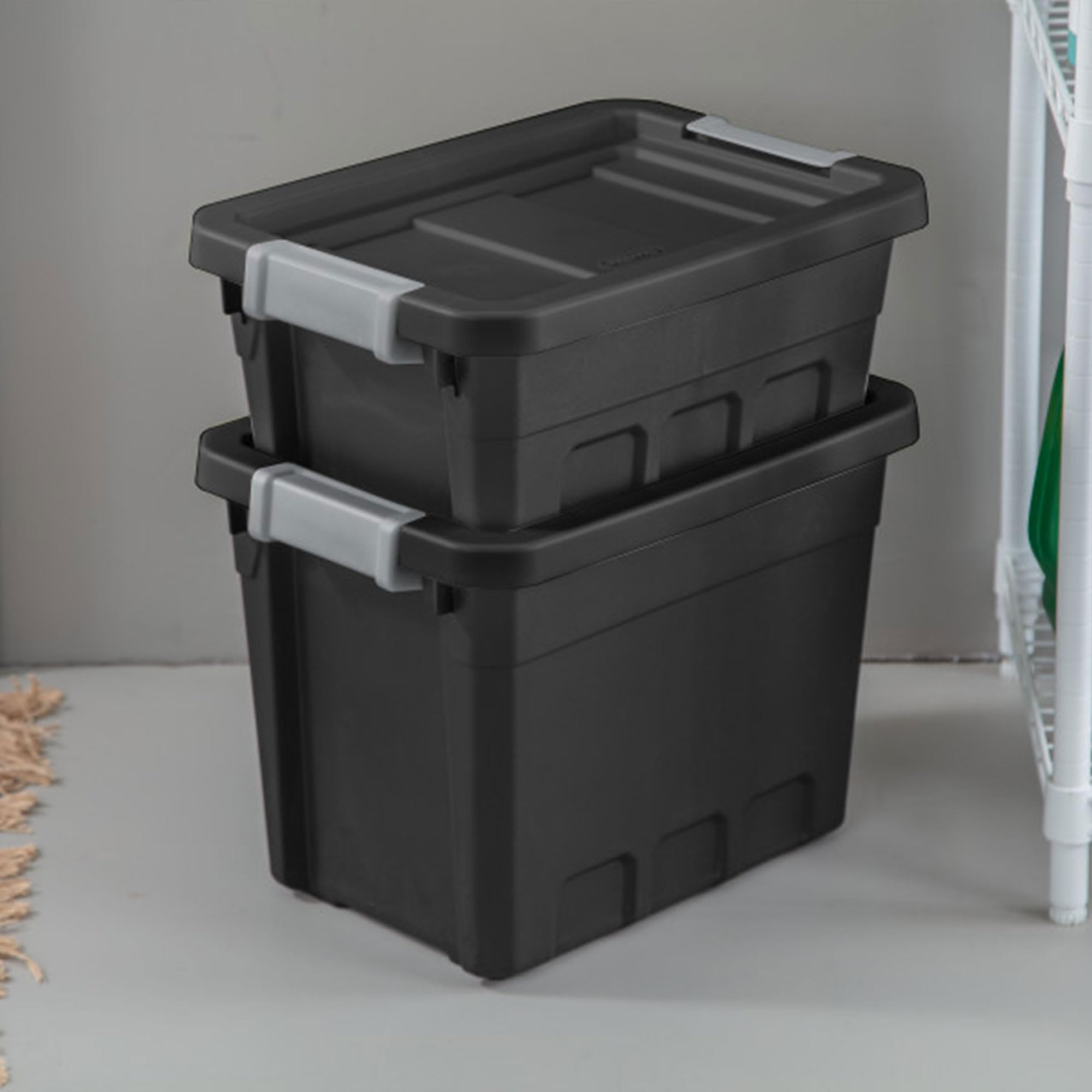 Sterilite 18-Pack 4 Gallon Black Plastic Storage Bins with Lids - Stackable Organizing Containers for Home, Office, Garage & Closet Storage Solutions