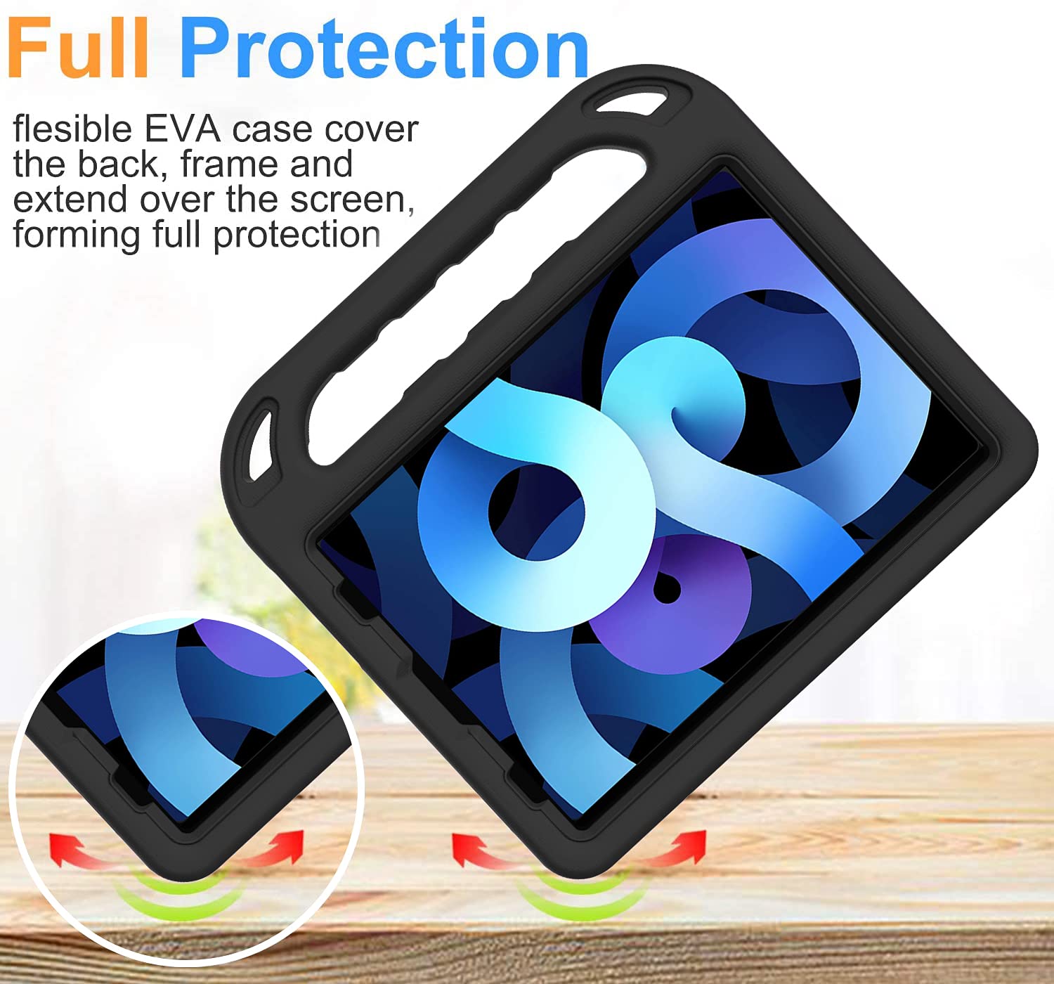 BMOUO Shockproof Kids Case for iPad Air 5/4 (10.9 Inch) with Built-in Screen Protector & Handle Stand - Protective Cover for New iPad Air 5th/4th Generation - Perfect for School, Travel, and Home Learning (Black)
