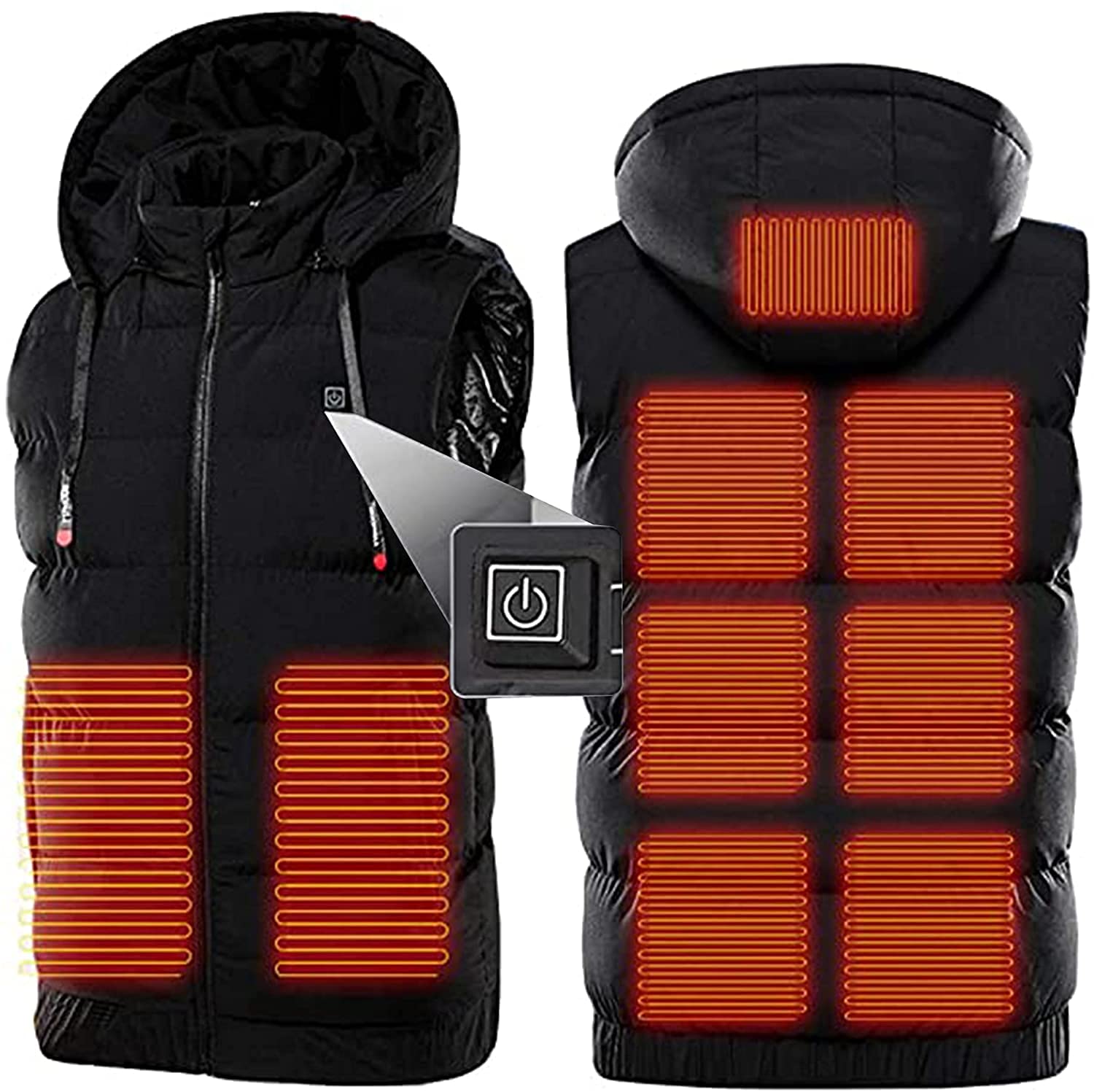 Klzzuk Electric Heated Vest for Men & Women - Waterproof Hooded Heated Jacket with 3 Temperature Levels & USB Charging - Perfect for Outdoor Activities, Winter Sports, and Cold Weather Commuting