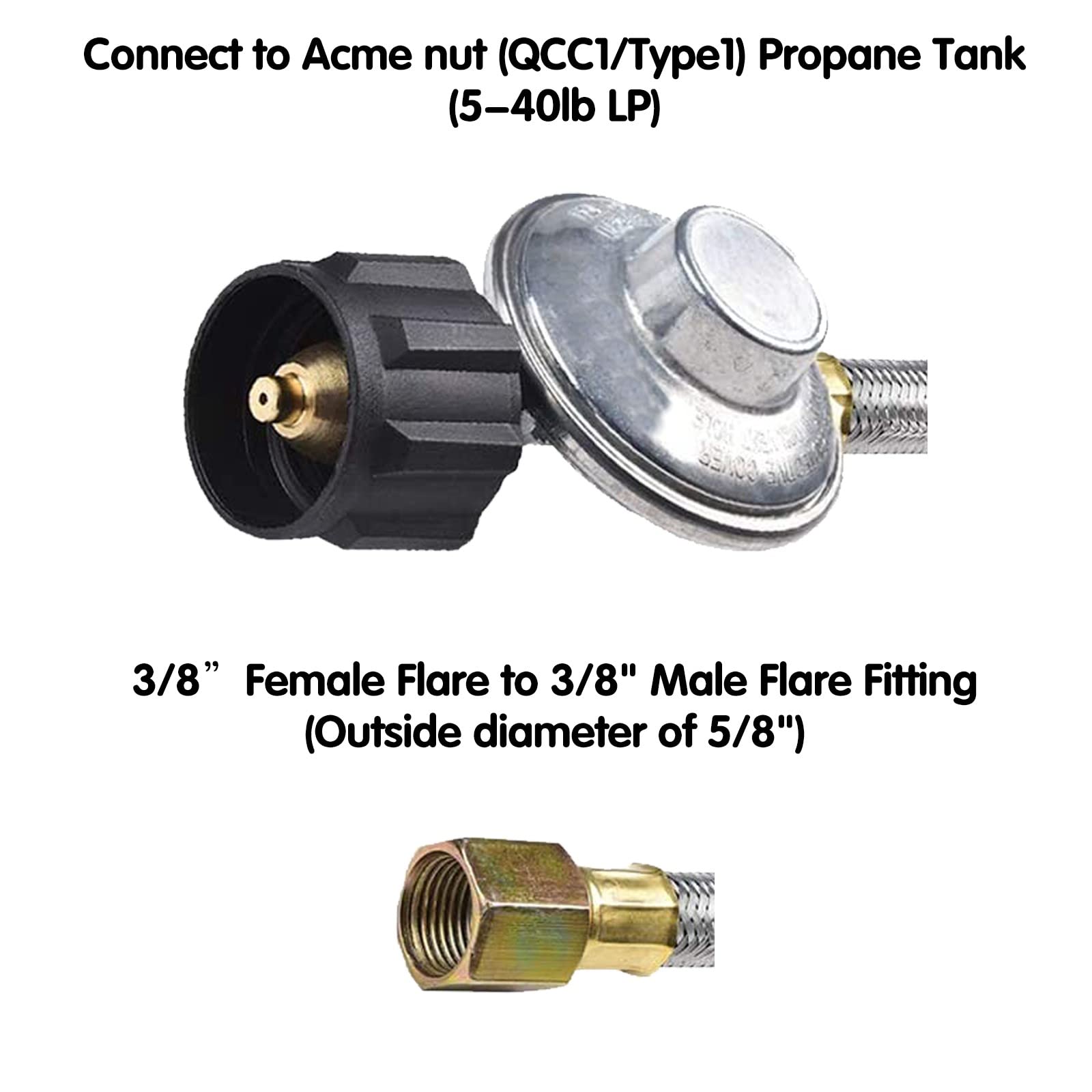 6FT Stainless Steel Braided Propane Hose with Regulator Adapter for Blackstone 17