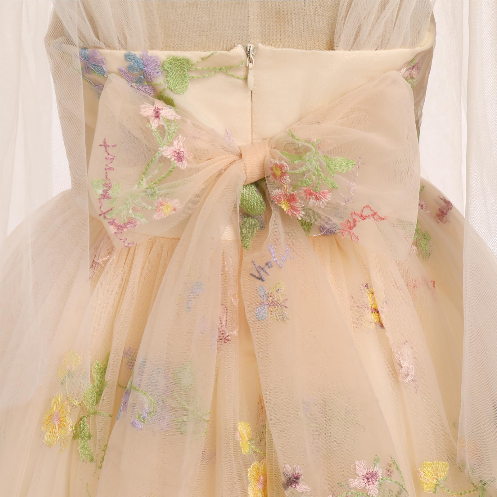 OBEEII Toddler Flower Girl Dress - Floral Embroidered Tulle Tutu with Spaghetti Straps - Princess Birthday Party Dress for Girls - Perfect for Weddings, Baptisms & Special Occasions