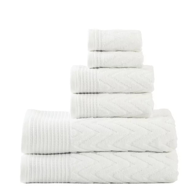 Premium 6-Piece Chevron Cotton Bath Towel Set - Soft, Absorbent & Quick-Drying - Perfect for Bathroom, Spa, Gym & Beach Use