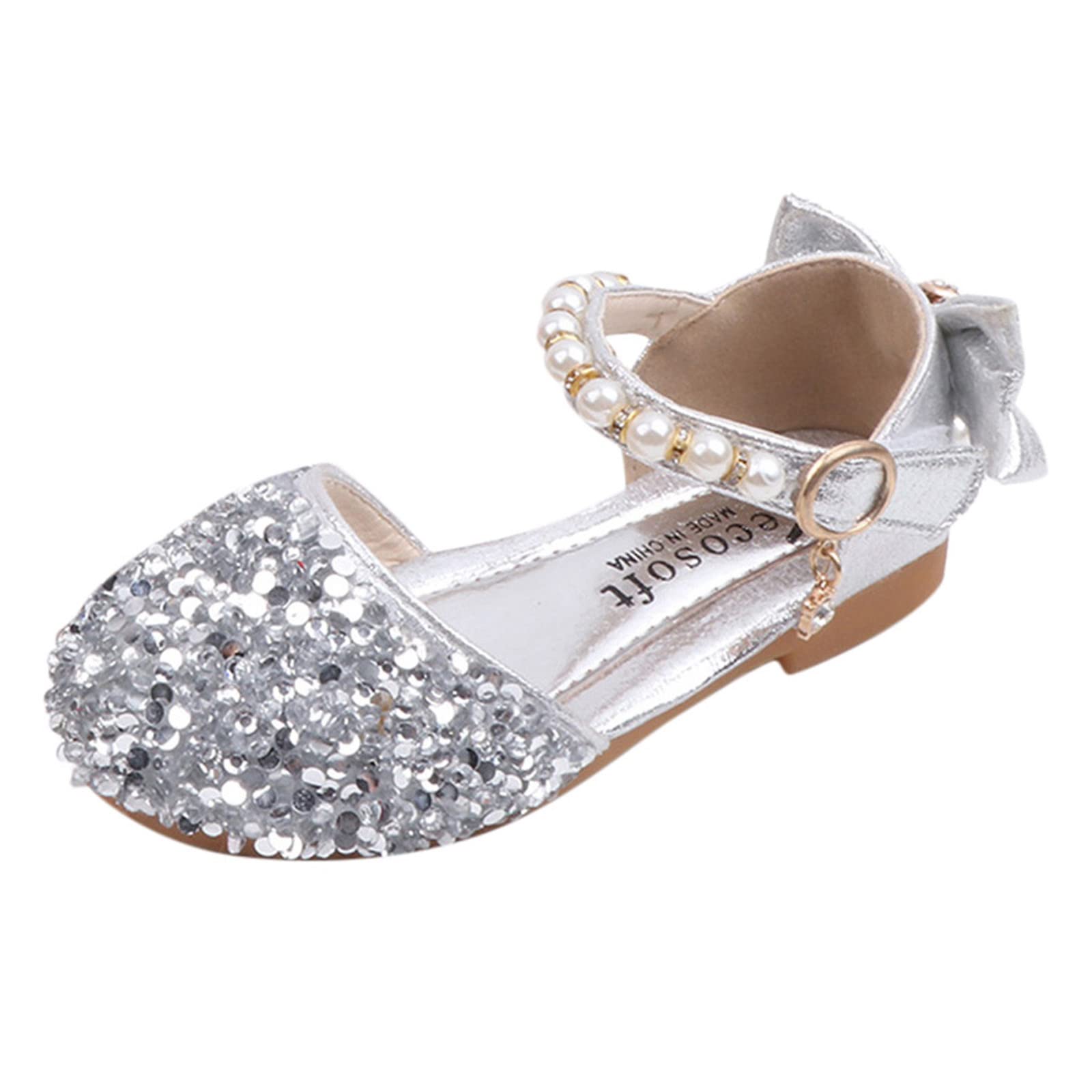 **Sparkly Princess Dance Shoes for Girls - Soft Leather Sole Ballet Flats with Sequins (White & Red) - Perfect for Ballet, Recitals & Dress-Up Play**