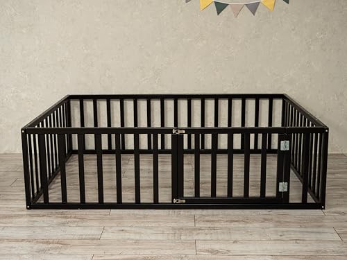 BUSYWOOD Wooden Playpen Toddler Bed with Rails - Twin Size Kids Floor Bed & Playpen - Safe & Sturdy Bed Frame for Boys & Girls - Perfect for Playrooms, Daycares & Montessori Classrooms (Model 19)