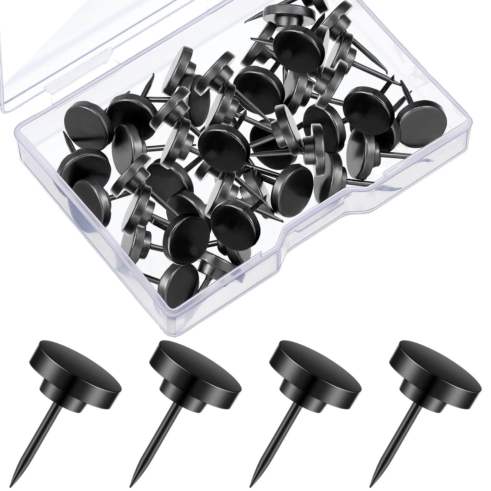 30 Pieces Black Metal Push Pins - Heavy Duty Thumb Tacks for Bulletin Boards, Photo Hanging, Office & Home Decor - Perfect for Maps, Posters, Pictures and Wall Art Organization