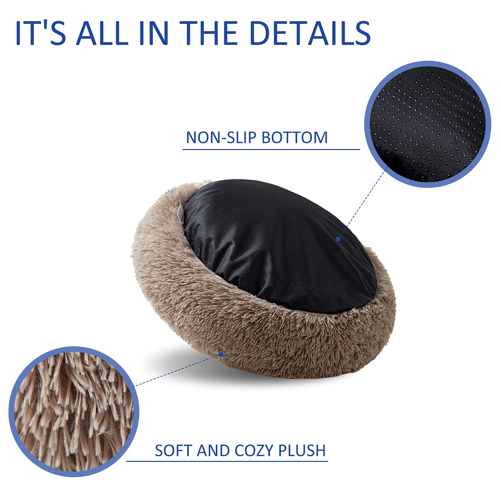 Washable Round Donut Dog Bed for Large Dogs - Soft & Comfy Calming Cuddler Pet Bed - Perfect for Anxiety Relief, Crate Training & Cozy Napping at Home