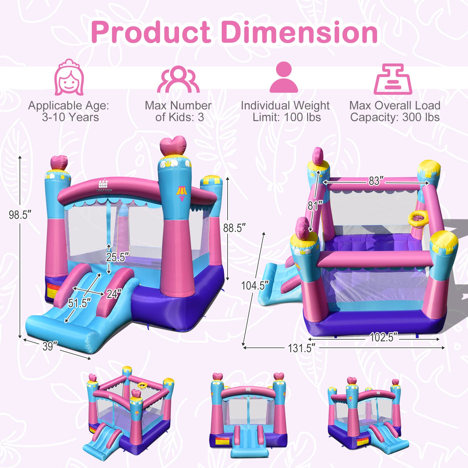 **Costzon Inflatable Bounce House for Kids - Indoor & Outdoor Play with Basketball Rim - Portable Toddler Castle Bouncy House - Perfect for Backyard Birthday Parties, Family Gatherings & Outdoor Fun**
