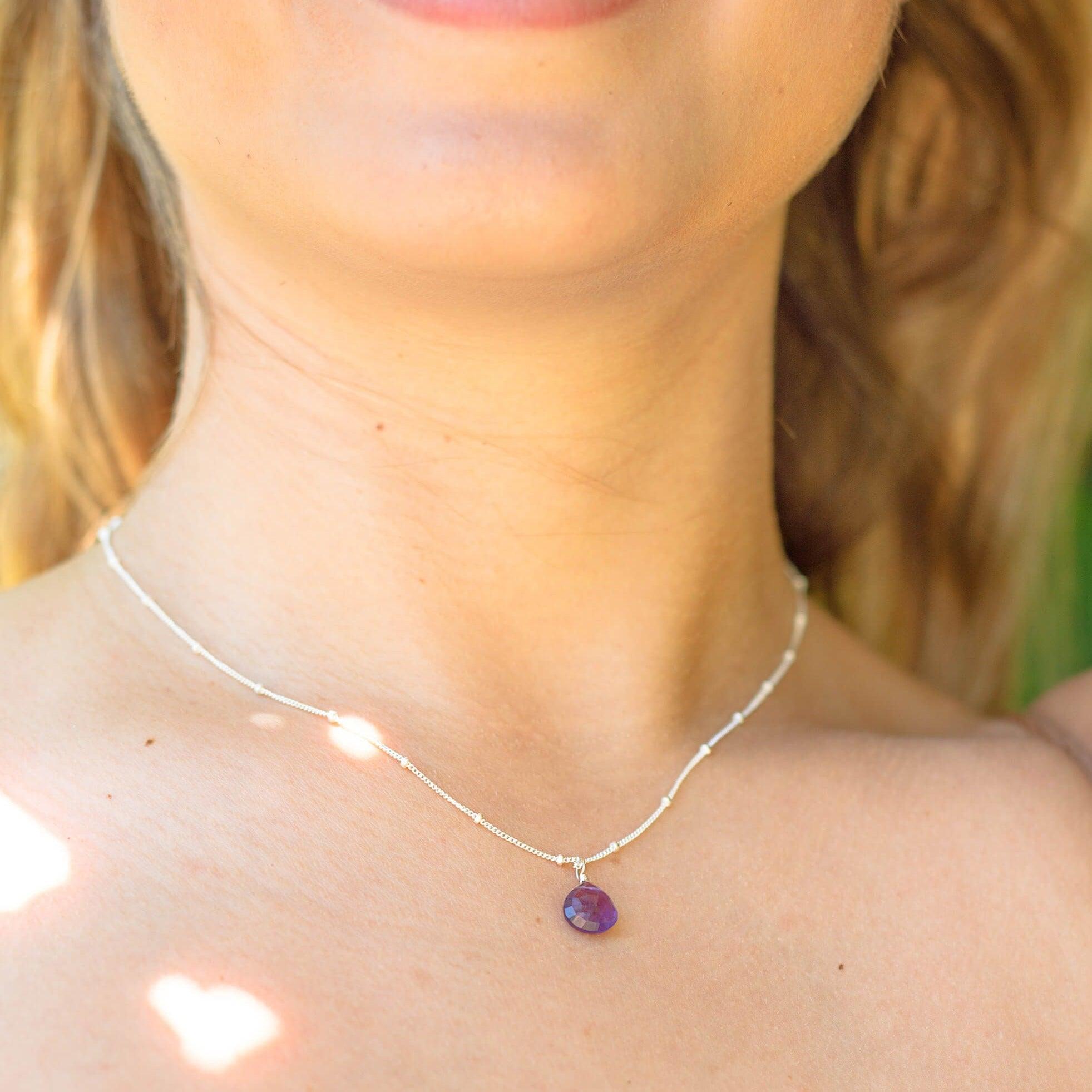 Tiny Amethyst Teardrop Crystal Pendant Necklace - Elegant Healing Jewelry for Women, Perfect for Meditation, Gifts & Spiritual Energy