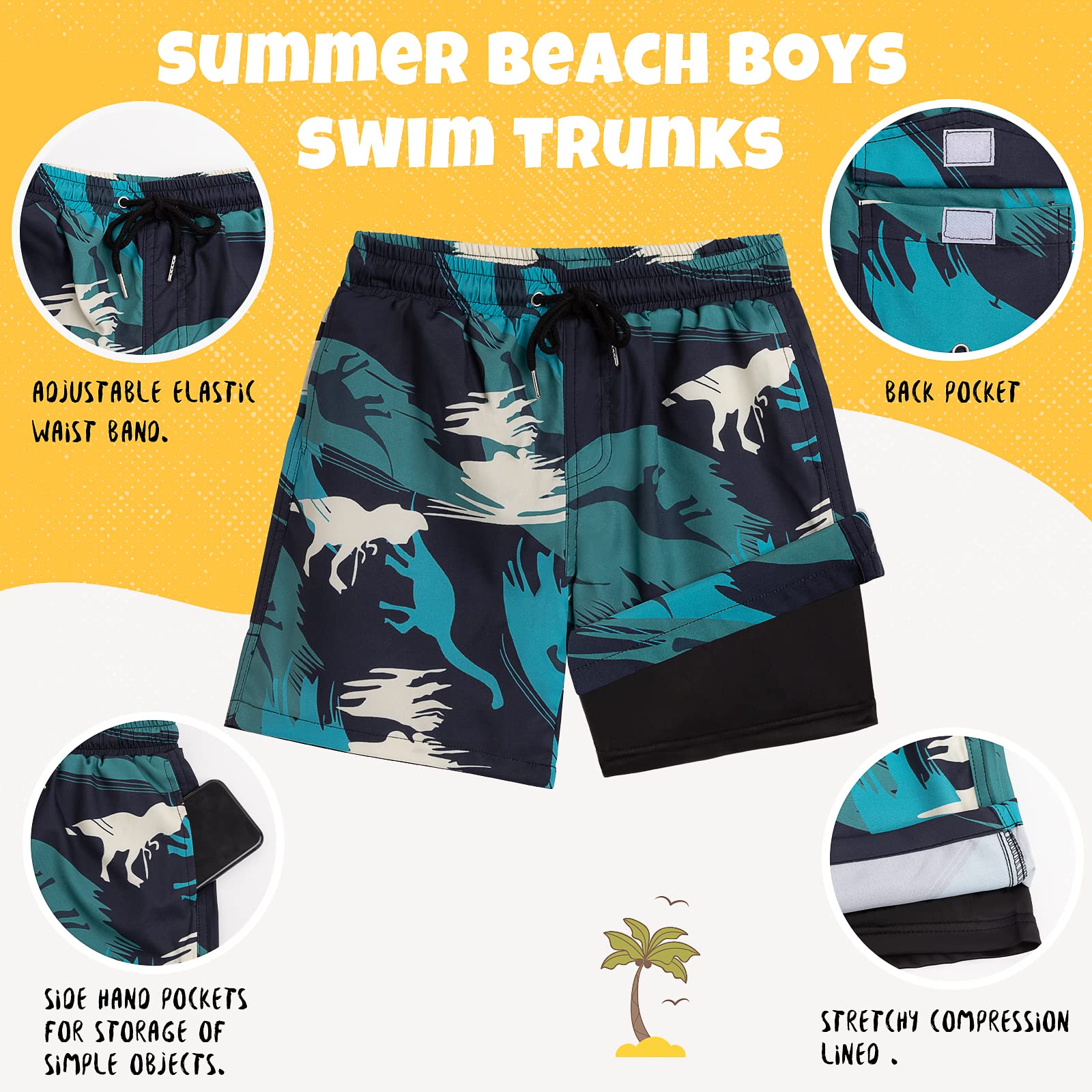 **Boys Swim Trunks Quick Dry with Boxer Brief Liner - UPF 50+ Bathing Suits for Swimming, Beach & Pool - Comfortable Compression Swim Shorts**