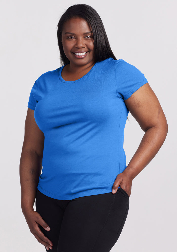 Addie Short Sleeve Crew Neck T-Shirt for Women - Soft Cotton Casual Top in Blue Gelato Color | Perfect for Everyday Wear, Outings & Layering