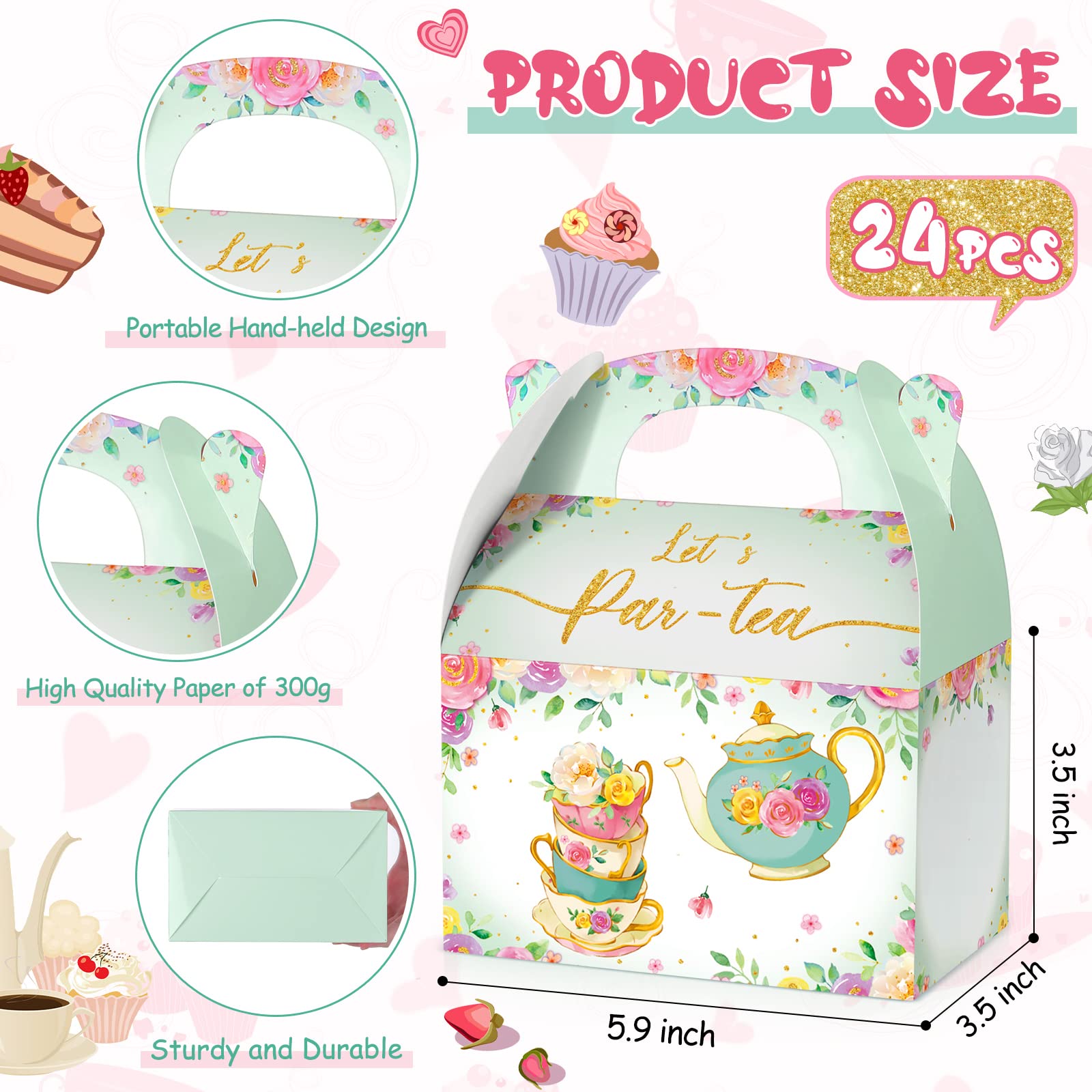 24 Pcs Floral Tea Party Treat Boxes - Wedding & Shower Favors for Candy Gifts