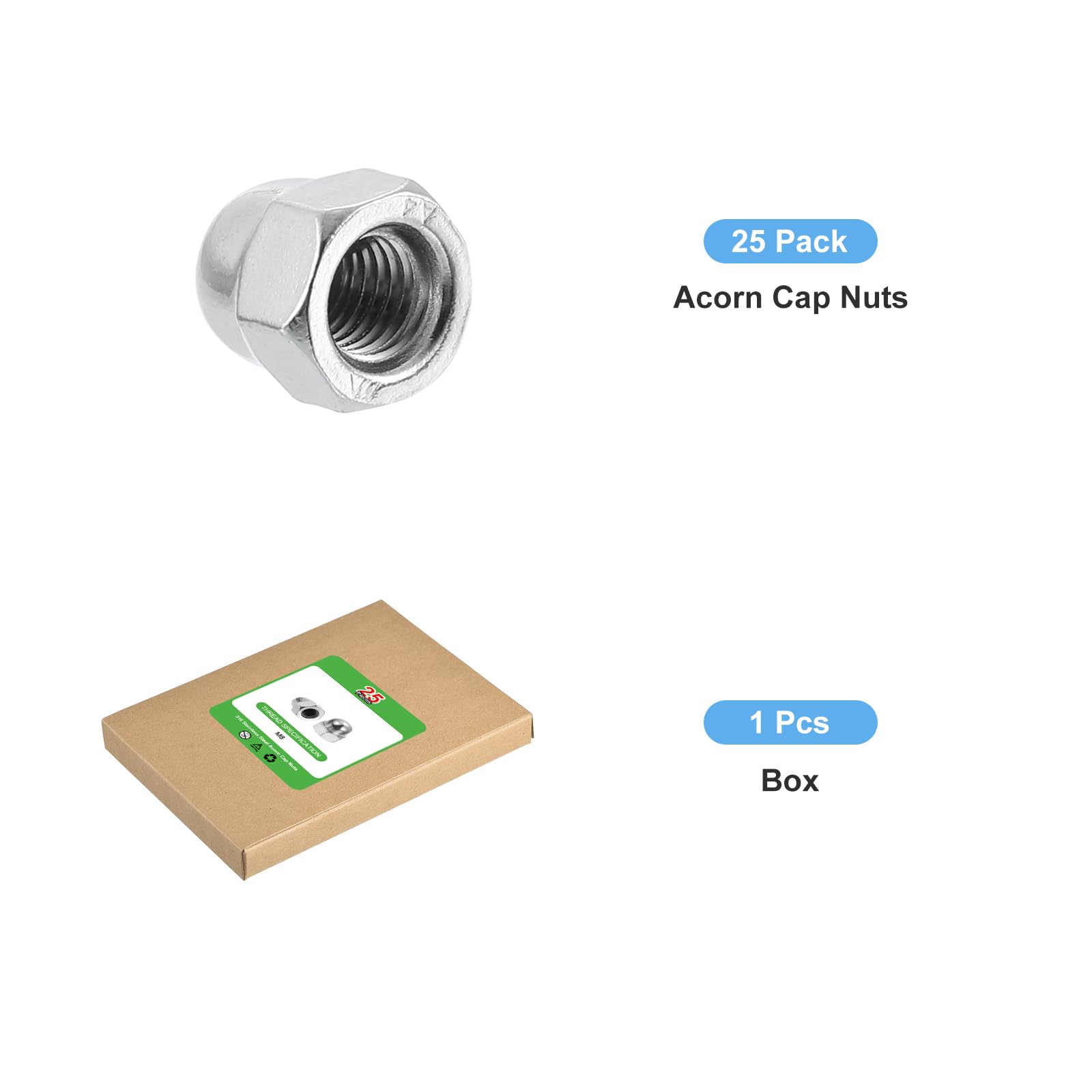uxcell 25Pcs M8x1.25 316 Stainless Steel Acorn Cap Nuts - Dome Head Hex Nut for Bolt Cover, Rustproof Hardware Fasteners - Perfect for Automotive, Marine & Outdoor Applications