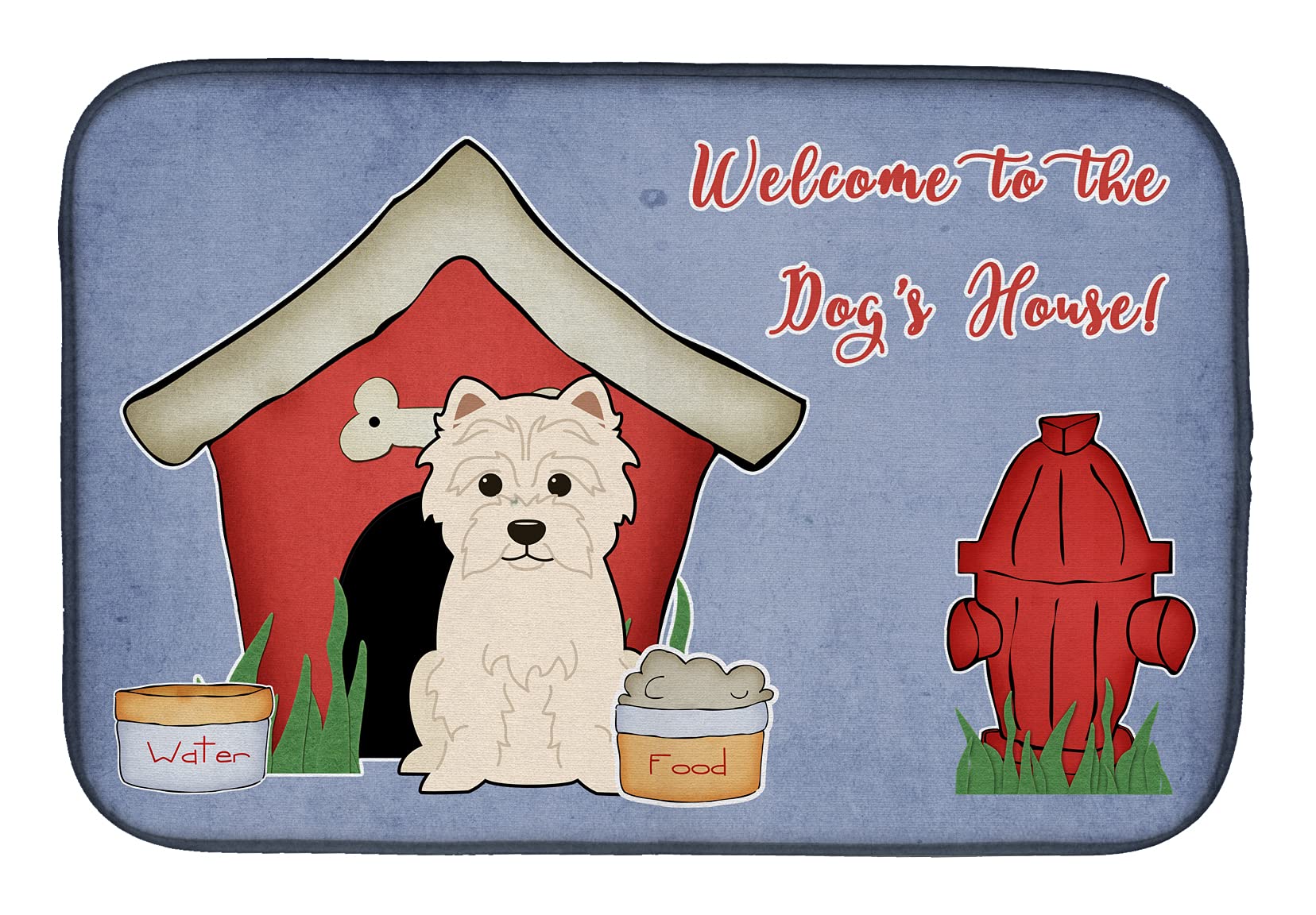Westie Dog House Dish Drying Mat - Absorbent Kitchen Counter Pad, 14x21