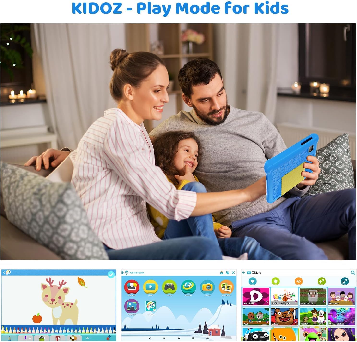 HotLight 7 Inch Kids Tablet with Parental Control - Android 13, Quad-Core Processor, Dual Camera, WiFi & Bluetooth - Shockproof Protective Case (Blue) - Perfect for Learning, Games & Travel Entertainment
