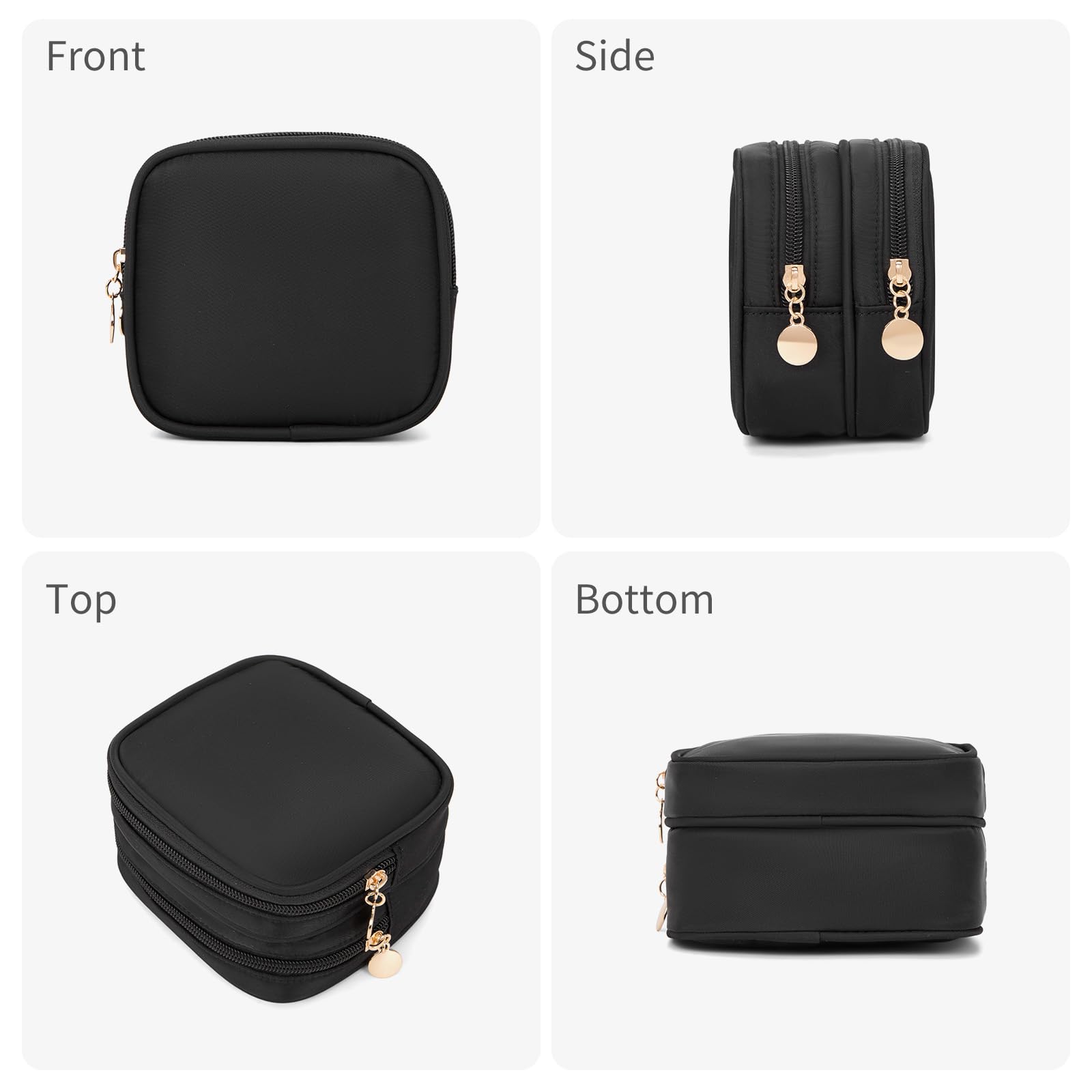 Small Double Zipper Makeup Pouch - Travel Cosmetic Bag & Mini Toiletry Organizer for Purse (Black) | Perfect for On-the-Go Touchups, Gym Essentials & Weekend Getaways