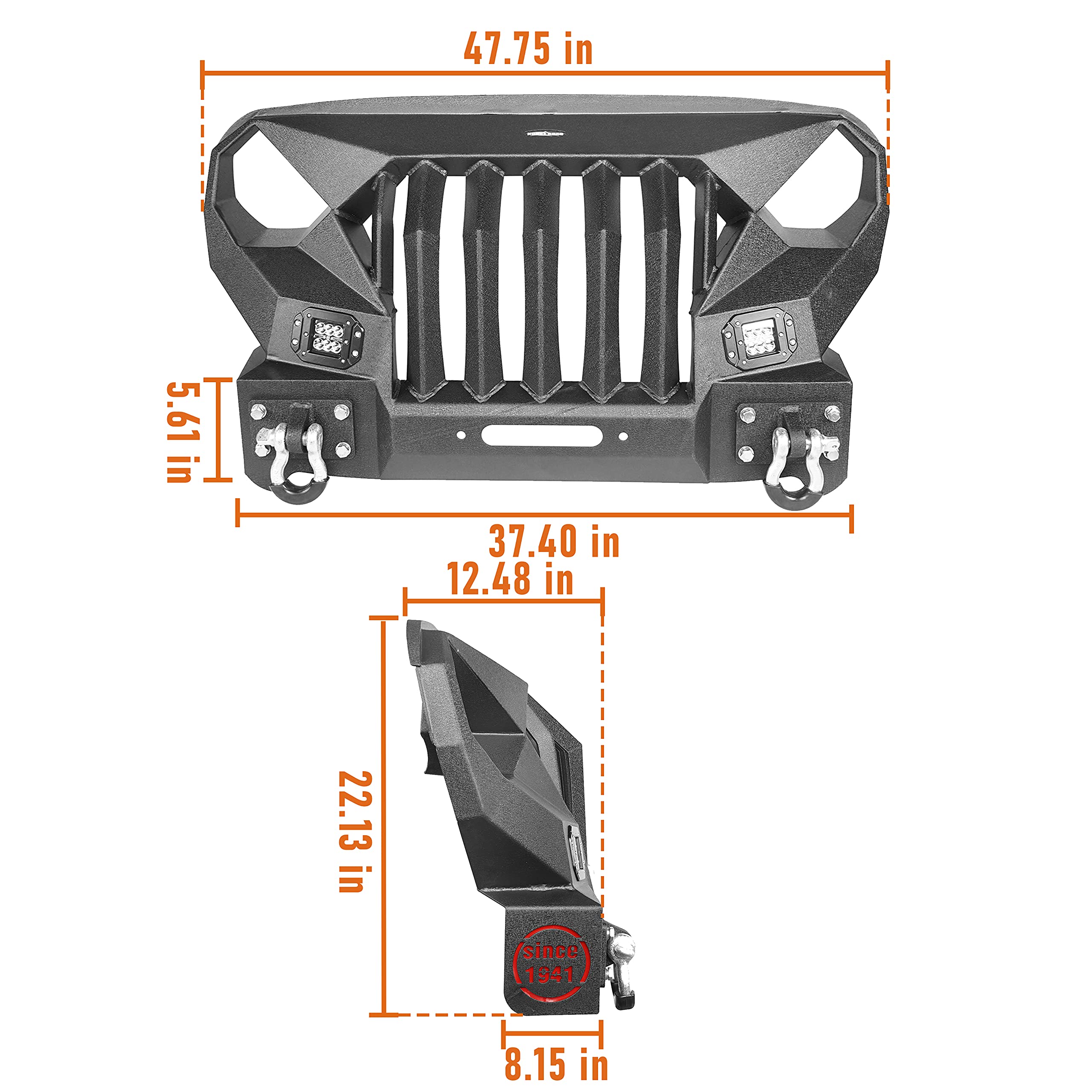 Wrangler JK Front Bumper with Steel Grille Guard, LED Lights & D-Rings - Heavy Duty Off-Road Bumper for Jeep Wrangler JK & Unlimited (2007-2018) - Perfect for Rock Crawling, Overlanding & Trail Adventures