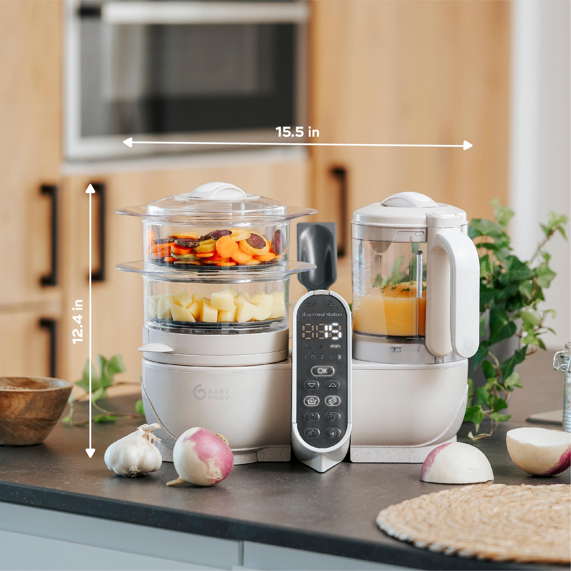 Babymoov Duo Meal Station 6-in-1 Baby Food Maker - Multi-Speed Steamer & Puree Blender with Warming & Defrosting Functions | Nutritionist Approved | Mineral Beige | Perfect for Homemade Baby Food Preparation & Meal Storage