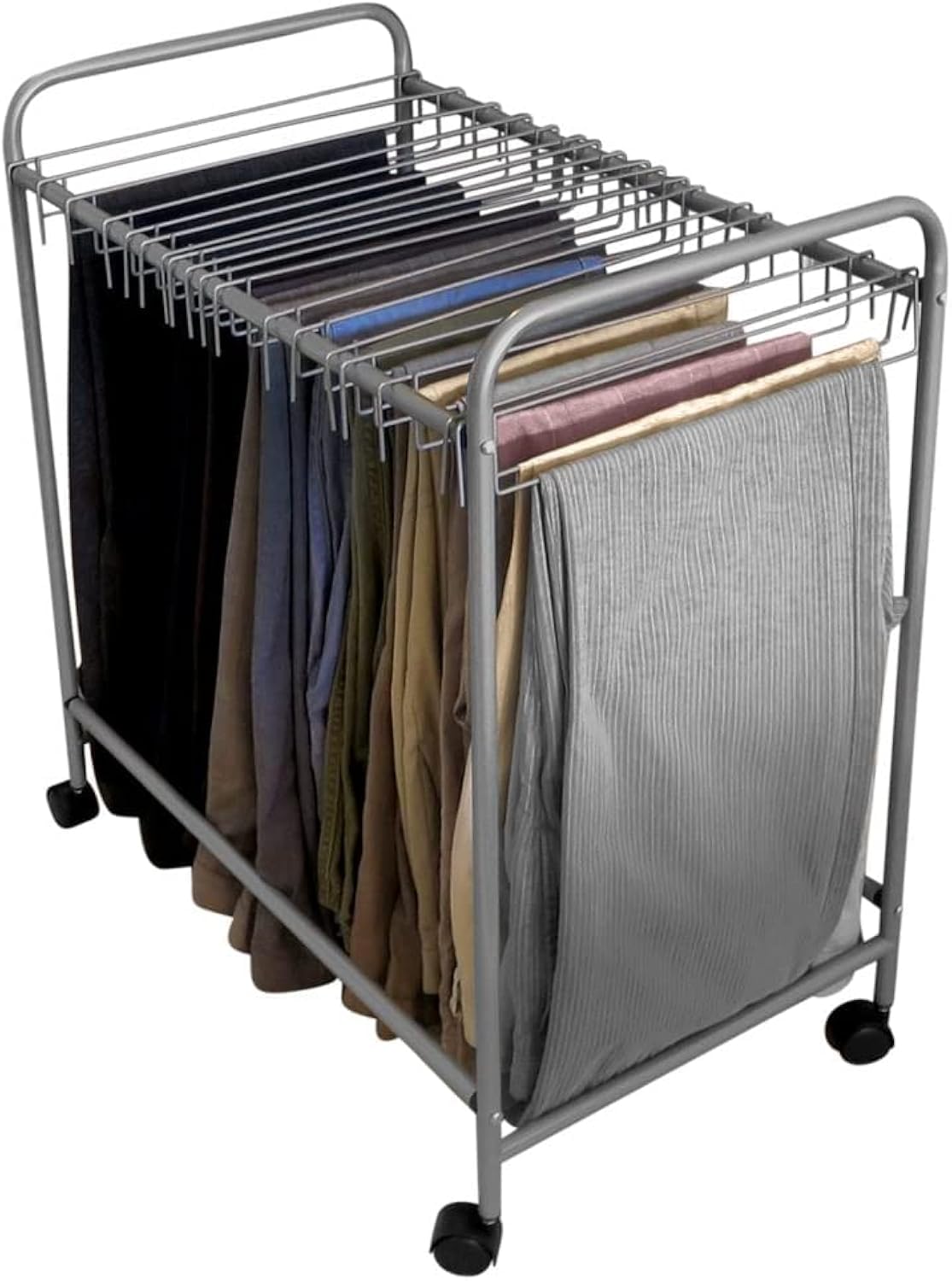 Evelots 20-Pants Rolling Closet Organizer with Hangers - Space-Saving Trolley Cart for Jeans, Skirts & Trousers | Perfect for Bedroom, Walk-In Closet & Laundry Room Organization