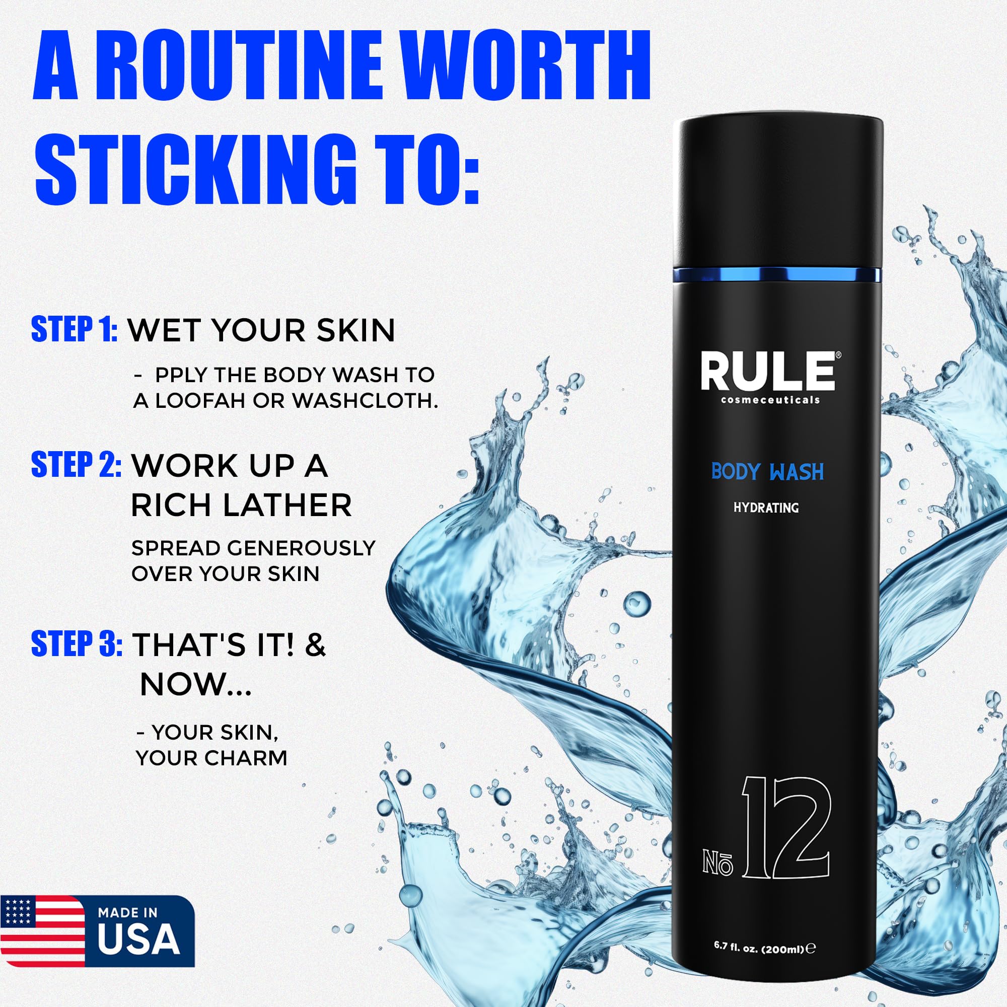 Rule No. 12 Men's Body Wash & Shower Gel with Shea Butter, Aloe Vera & Coconut Oil - Hydrating & Revitalizing Skin Cleanser (200mL) - Perfect for Daily Shower Routine & Post-Workout Refreshment