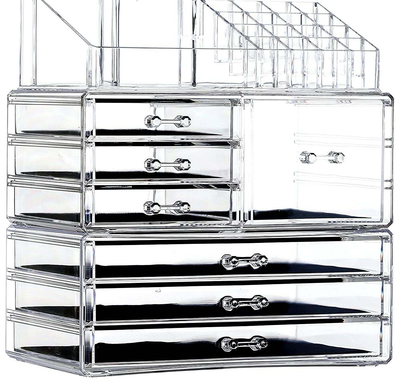 3-Pack Clear Acrylic Makeup Organizer with 7 Stackable Drawers - Vanity Desk Organizer for Jewelry, Hair Clips, Skincare & Beauty Products - Perfect for Bedroom, Bathroom & Dressing Table Organization