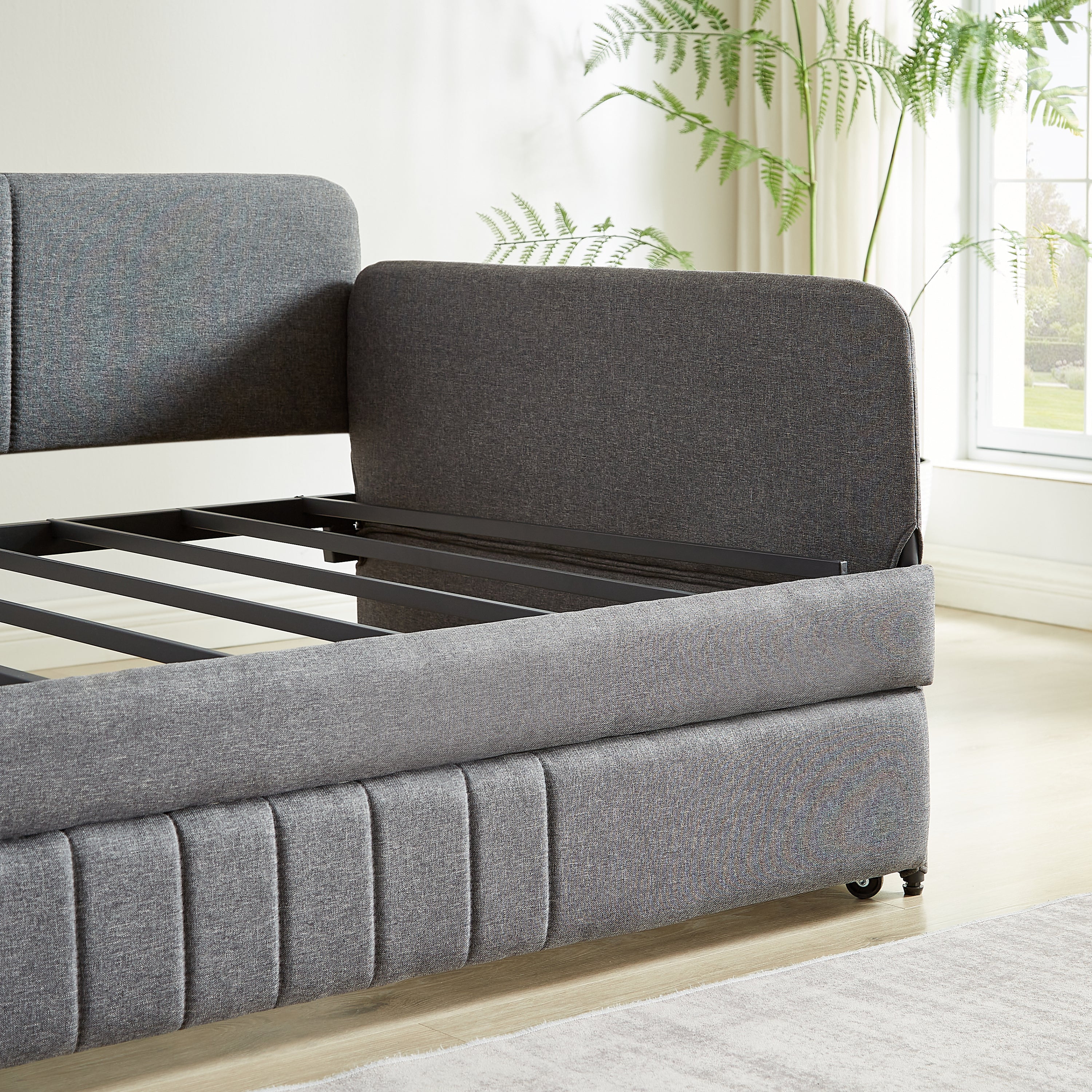 Metal Frame Daybed with Trundle - Twin Size Sofa Bed in Grey (78.4''W x 41''D x 29.8''H) - Perfect for Guest Rooms, Small Apartments & Home Offices