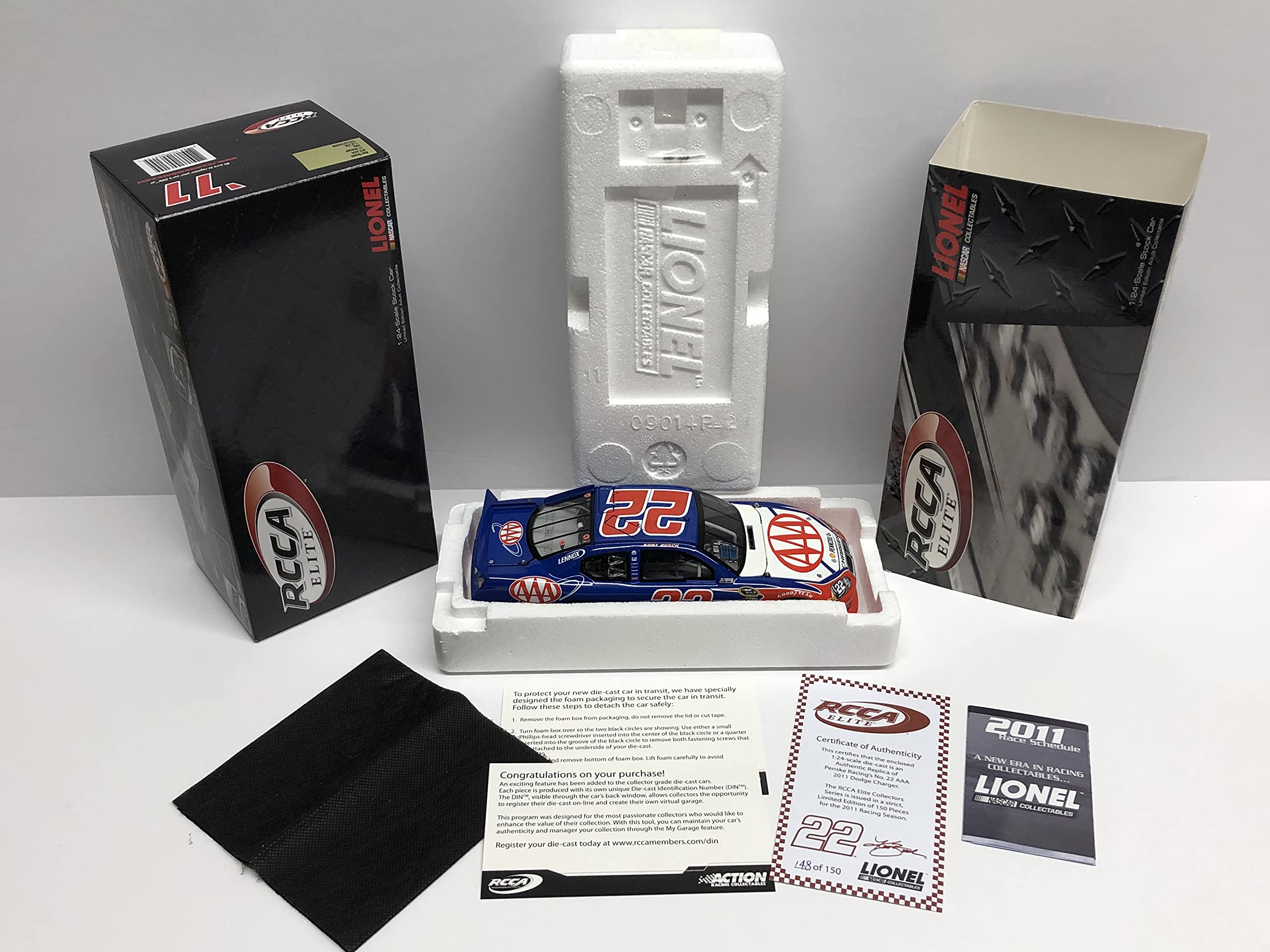 RCCA Elite Kurt Busch #22 AAA 2011 Dodge Charger 1:24 Scale Die-Cast Model Car - NASCAR Collectible for Display & Racing Enthusiasts