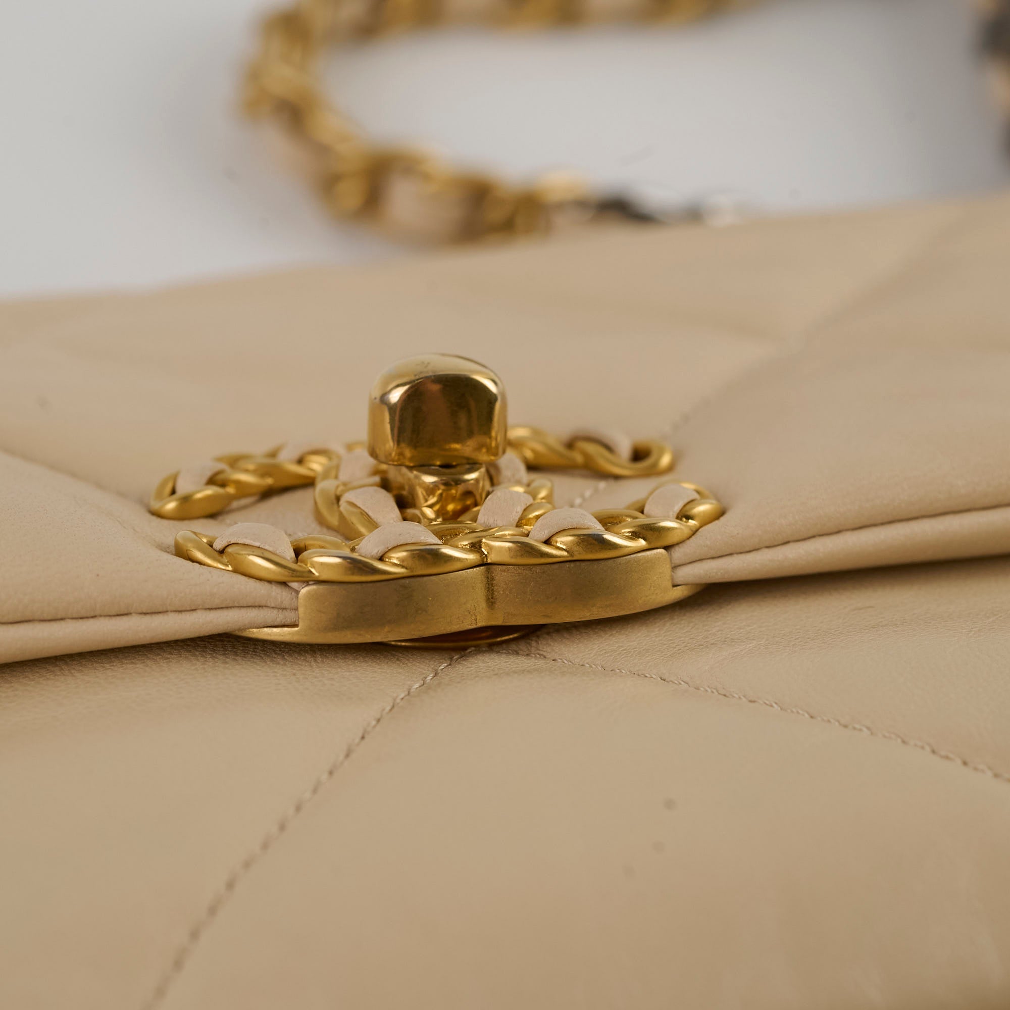 Chanel 19 Small Beige Flap Bag - 30cm Luxury Quilted Leather Shoulder Bag for Women | Perfect for Date Night, Office & Special Occasions