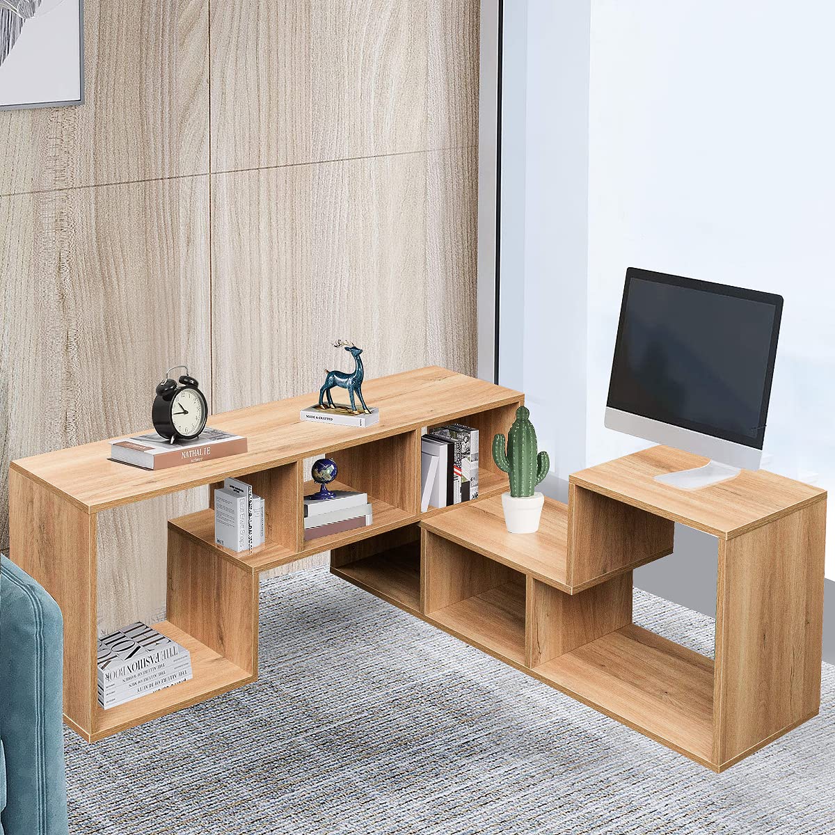 Modern L-Shaped Cube Bookshelf & TV Stand - 2-Tier Open Storage Shelf for CDs, Movies, Books - Space-Saving Entertainment Center for Living Room, Bedroom, Home Office - Perfect for Small Spaces & Media Organization