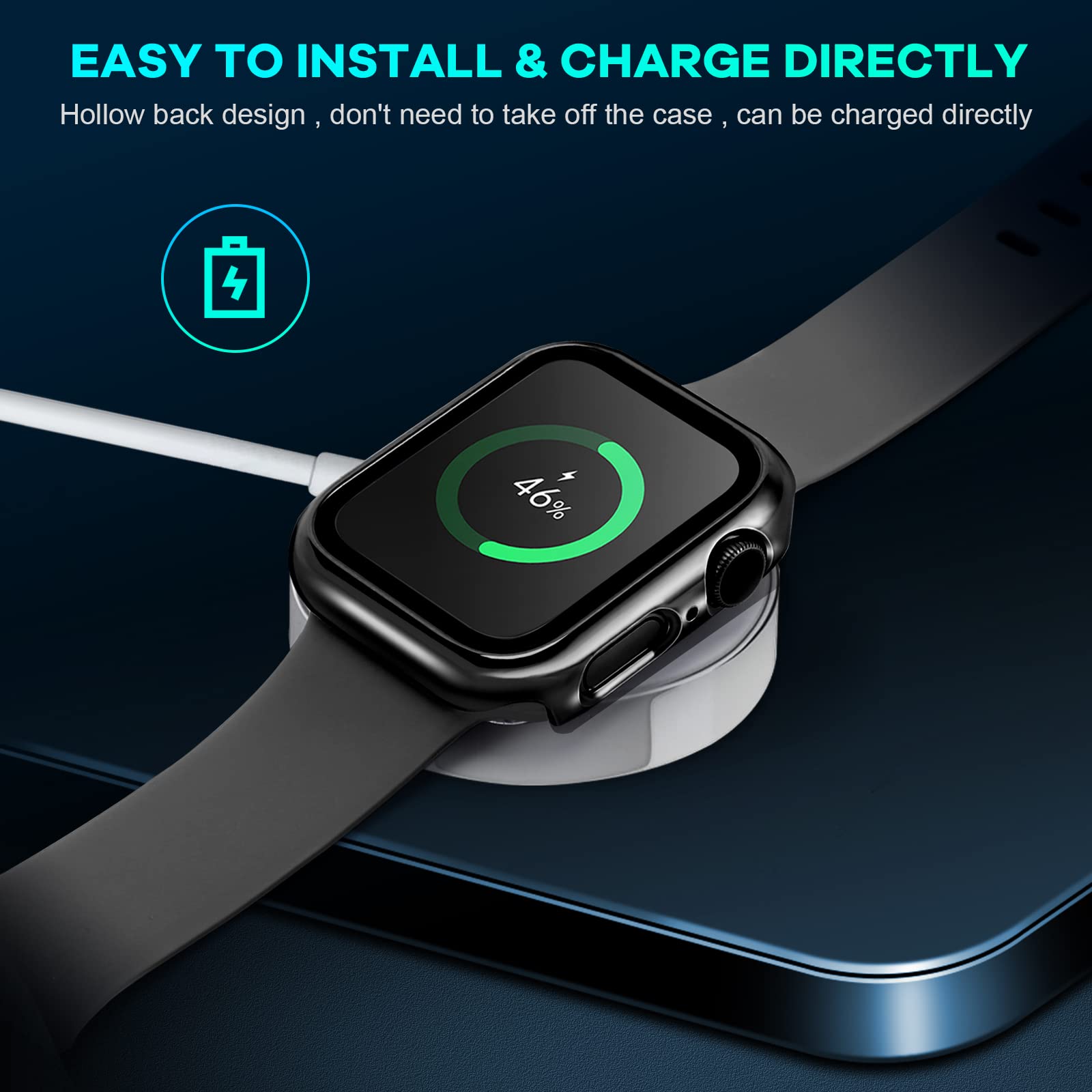 ORIbox Hard PC Case with Tempered Glass Screen Protector for Apple Watch Series 6/5/4/SE - Ultra-Thin HD Bumper Protective Cover (Black) - Perfect for Workouts, Outdoor Activities & Daily Use