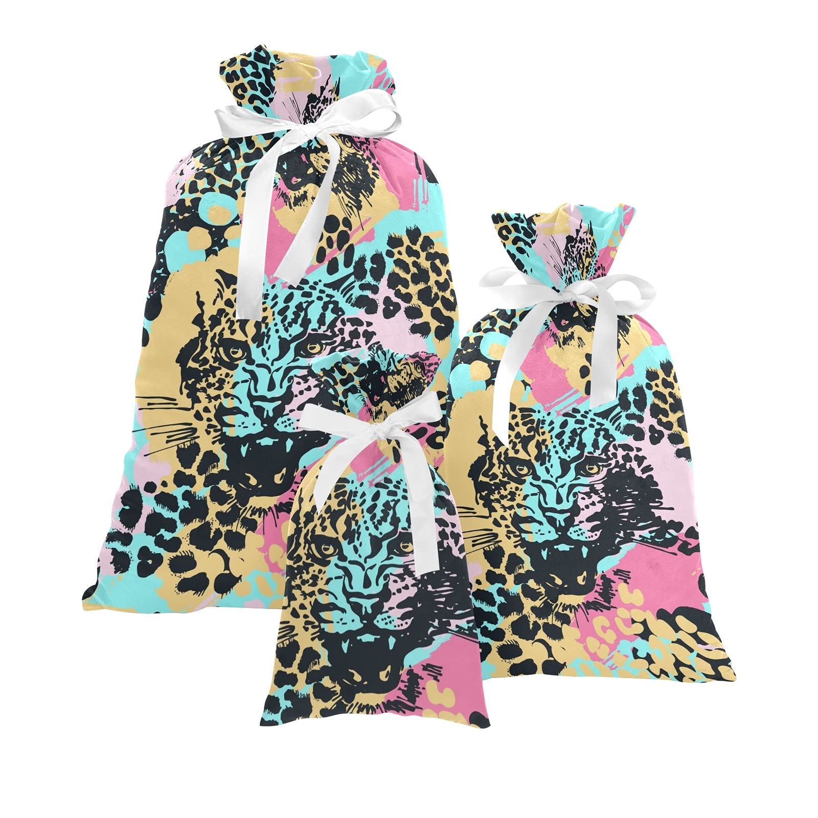 African Leopard Print Drawstring Gift Bags - 3 Pack Reusable Party Favor Pouches for Christmas, Wedding, Birthday & Holiday Celebrations - Perfect for Gift Wrapping, Jewelry Storage & Party Decorations