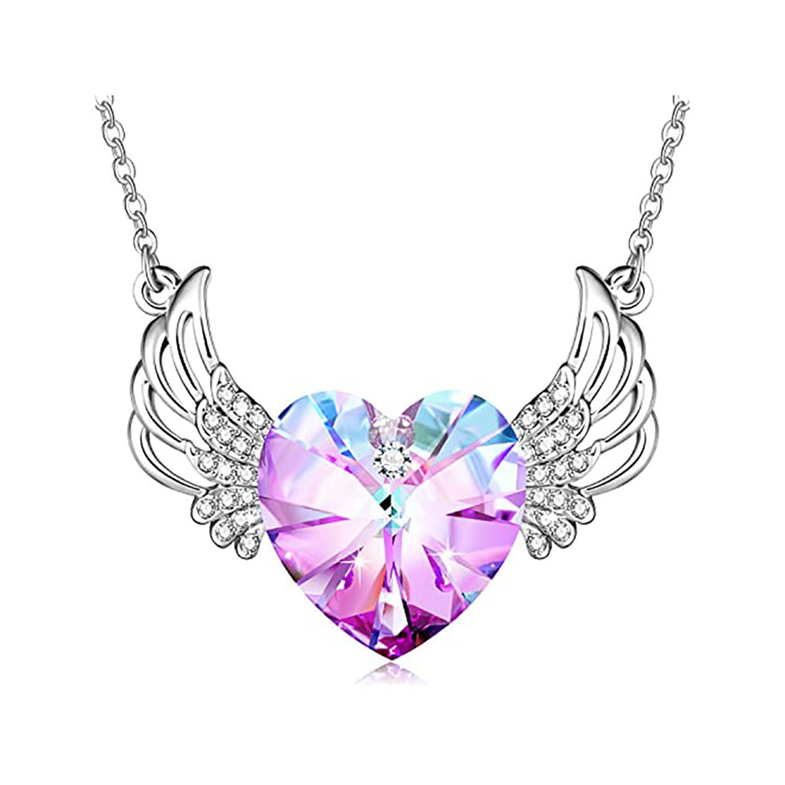 Elegant Crystal Angel Pendant Necklace for Women - Vintage Diamond Sweater Chain, European & American Style Jewelry Gift (Purple, One Size) - Perfect for Parties, Weddings, and Everyday Fashion Accessories
