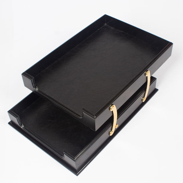 MOOG Premium Wooden Double Document Tray - Office Desk Organizer for Files, Papers, and Documents - Perfect for Home Office, Workstation, and Professional Workspaces