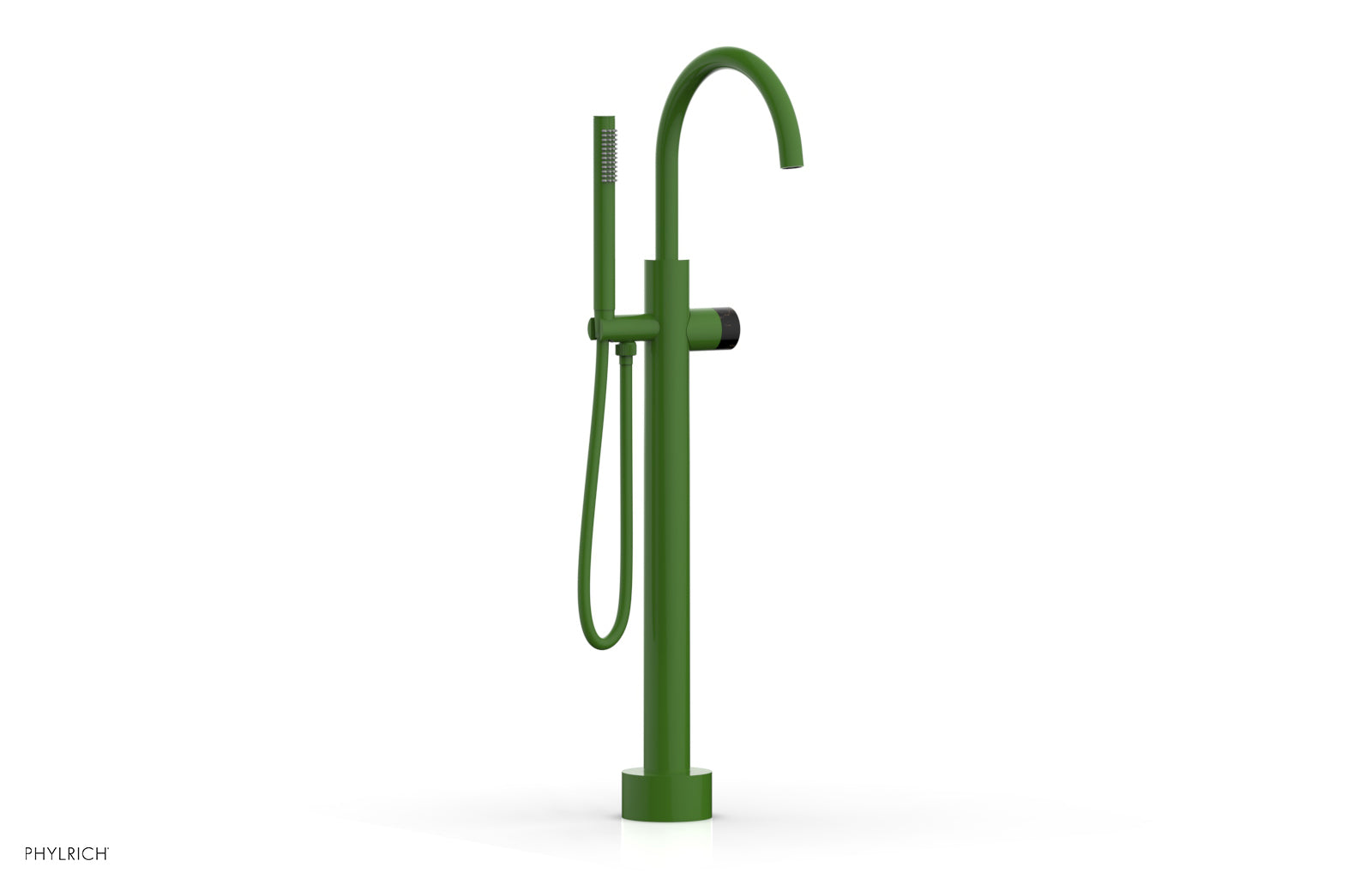 BASIC II Low Floor Mount Tub Filler with Black Marble Handle & Hand Shower - Model 230 47 03 - Perfect for Modern Bathroom Renovations and Spa-Like Showers